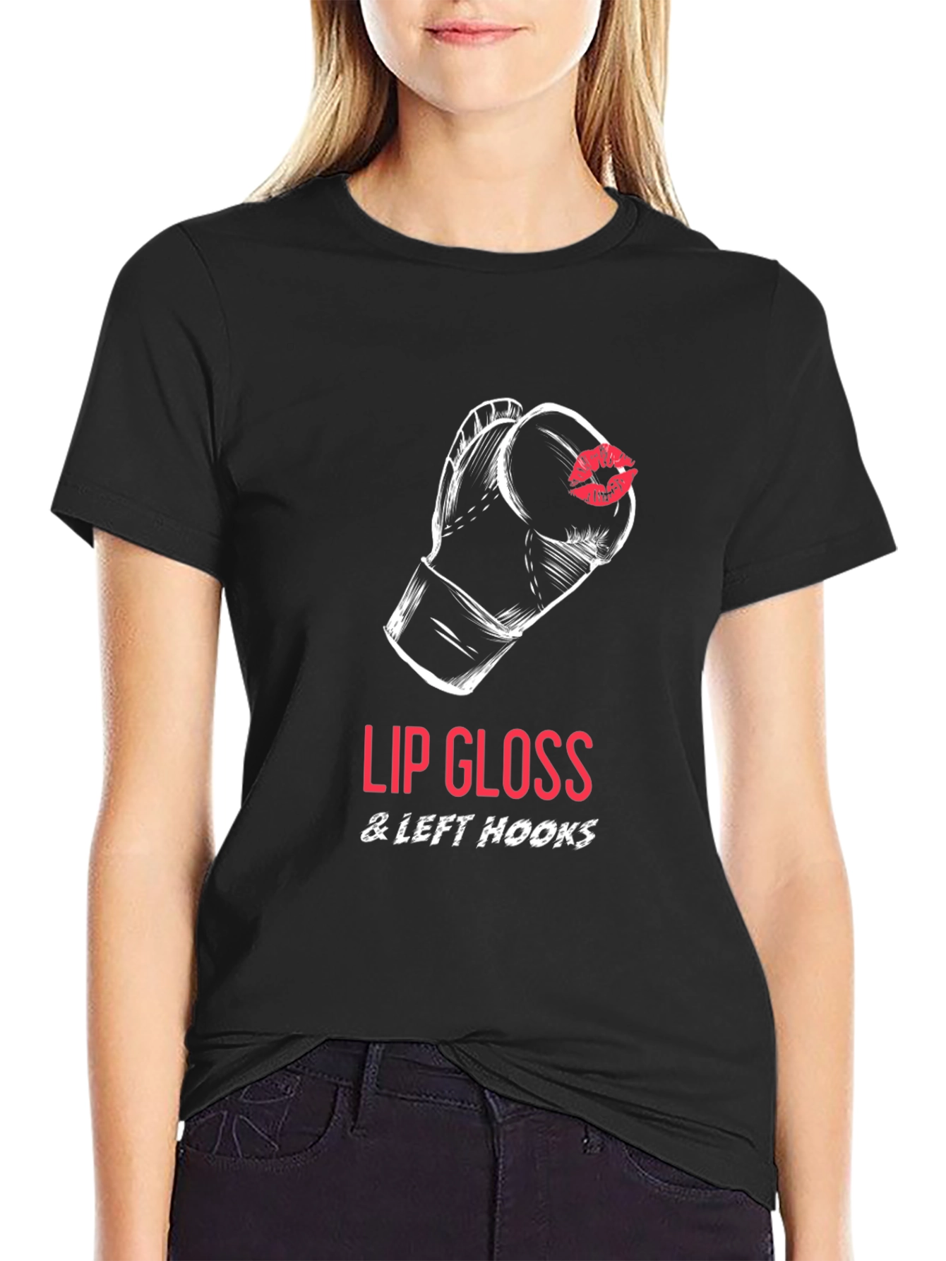 Black Lip Gloss & Left Hooks T-Shirt, Boxing Design view 2