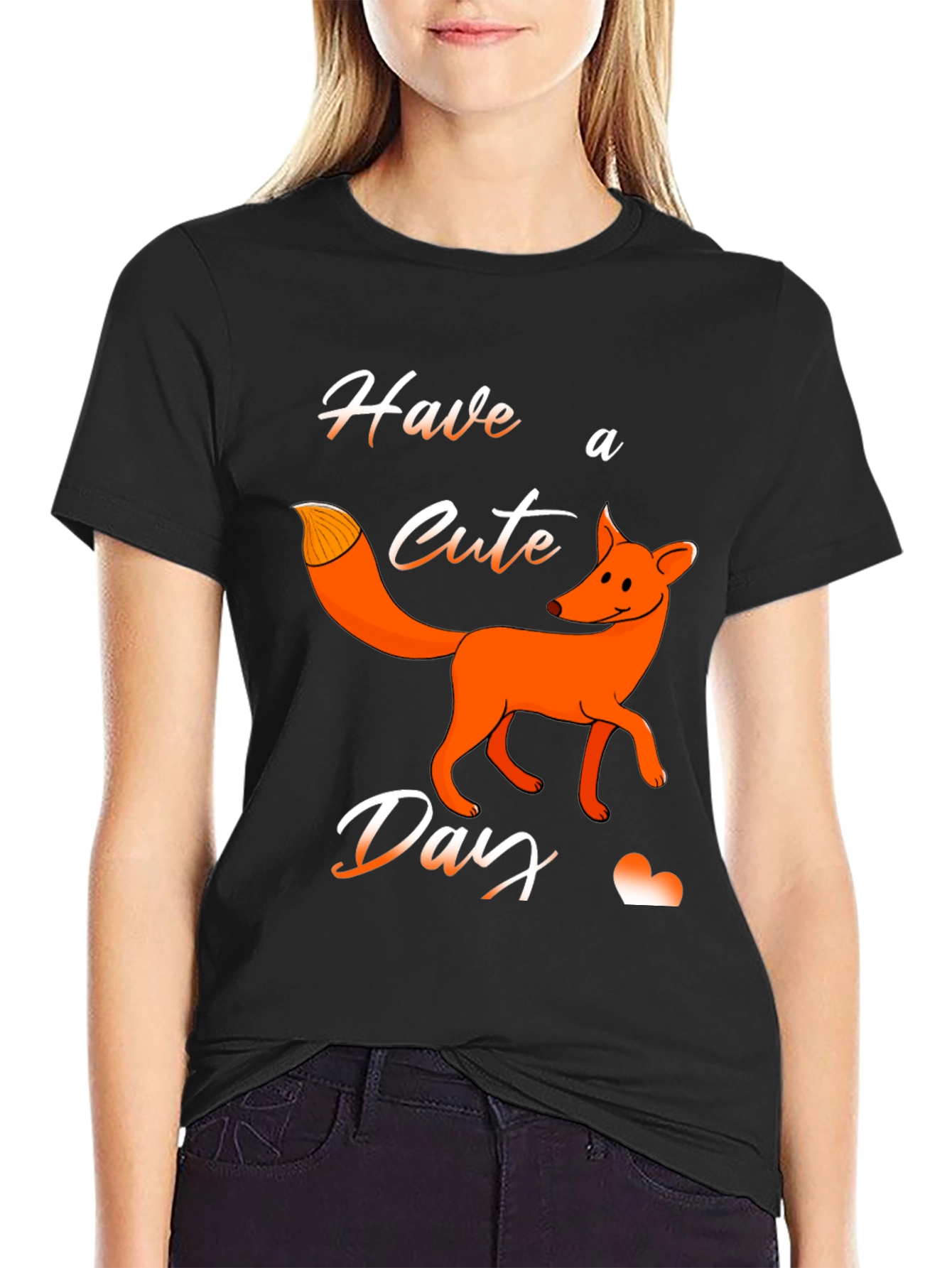 Black Cute Fox Day T-Shirt - Fun Animal Graphic Tee view 2