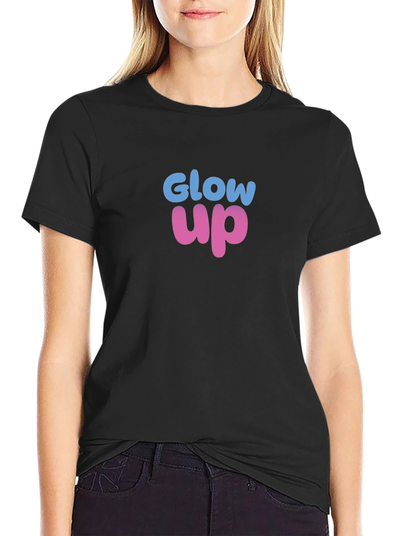 Black Glow Up Graphic Tee - Trendy Short Sleeve Crew Neck T-Shirt view 2