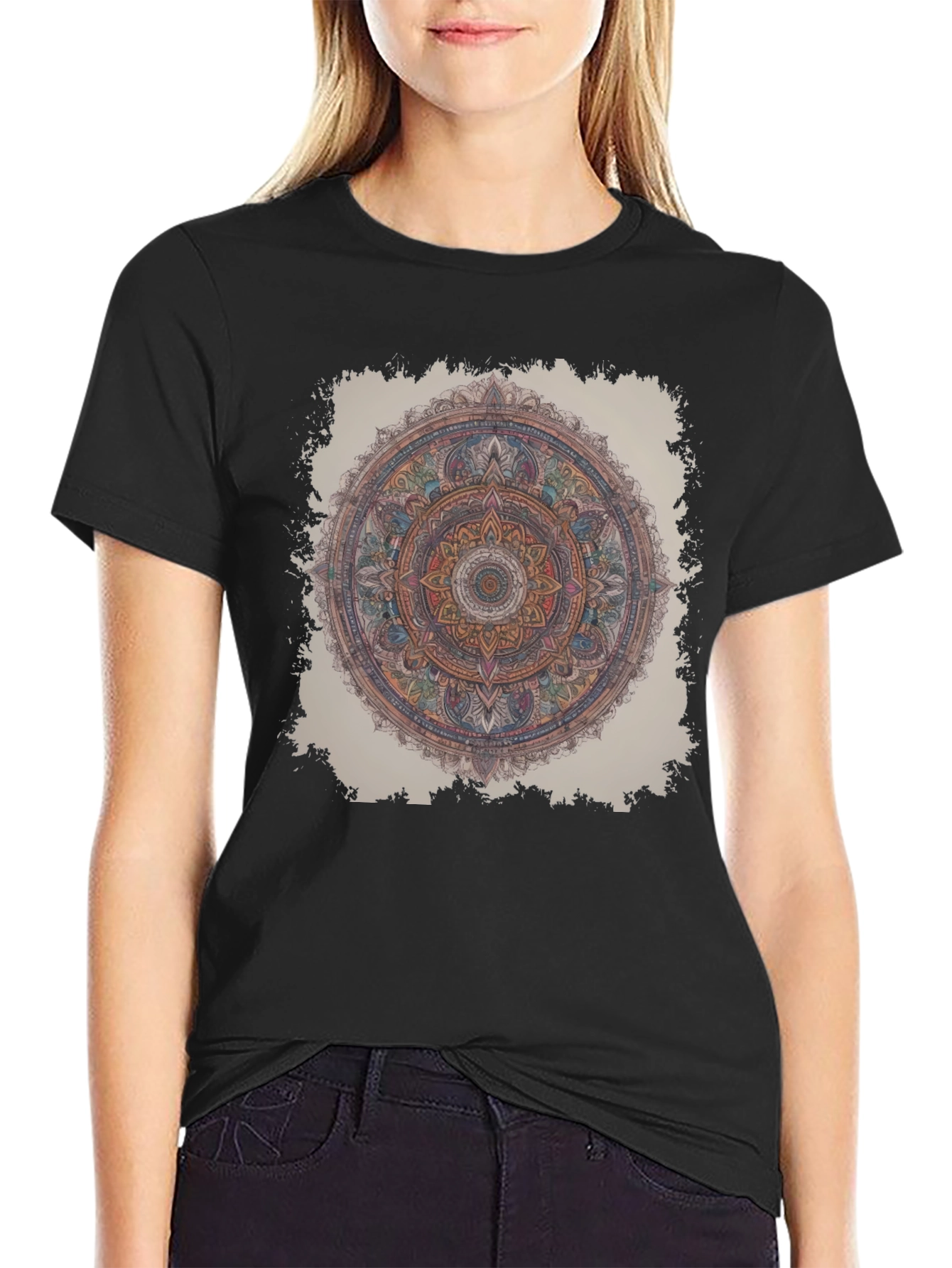 Black Mandala Graphic T-Shirt - Artistic Design Tee view 2