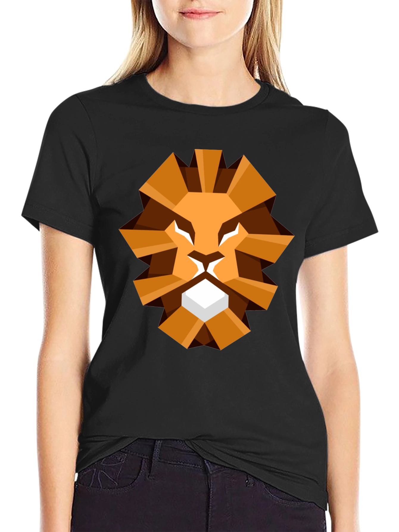 Black Geometric Lion Graphic Tee - Black T-Shirt view 2
