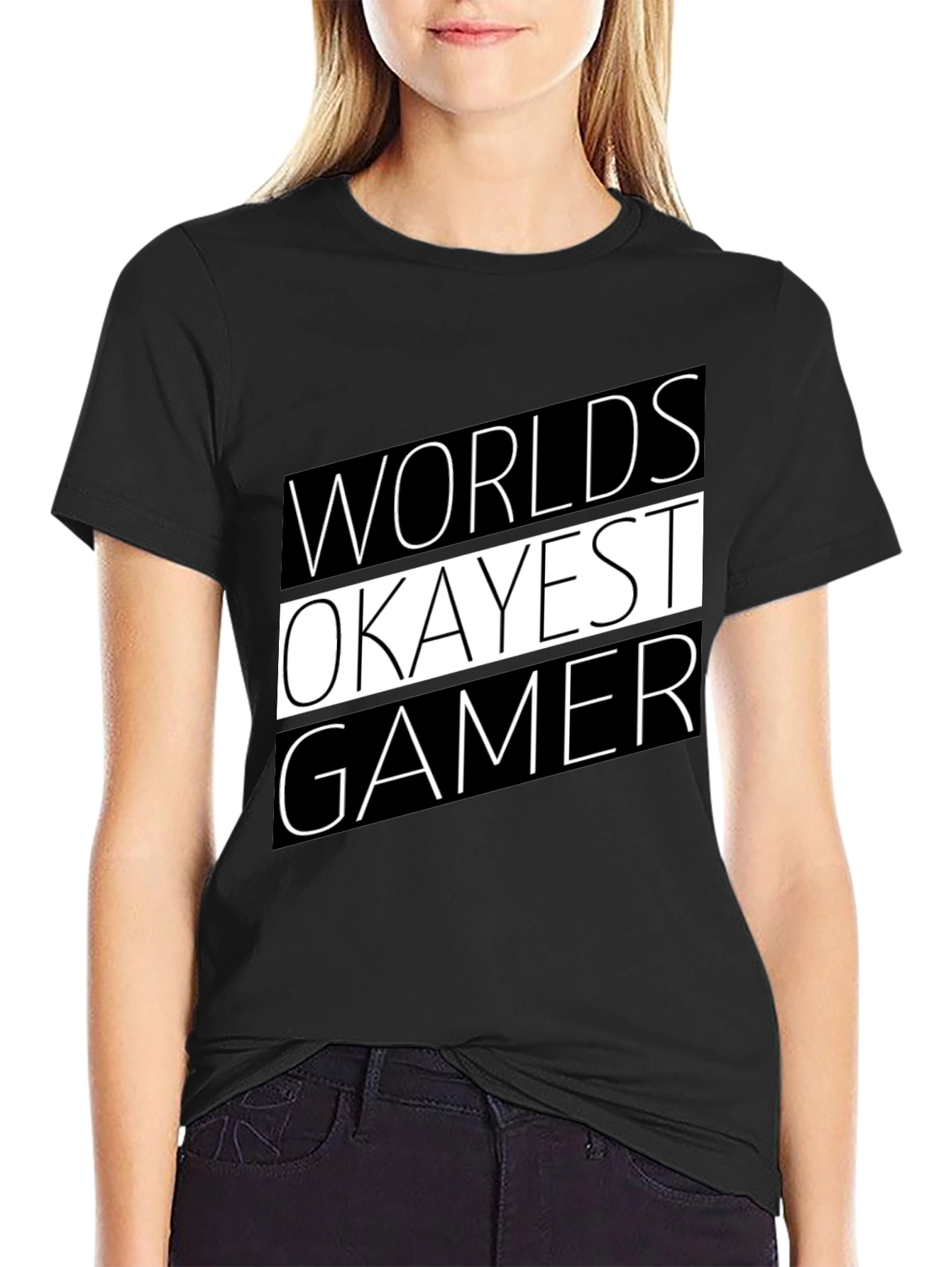 Black Worlds Okayest Gamer T-Shirt - Black Graphic Tee view 2