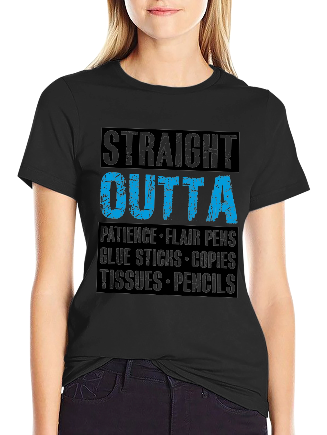 Black Straight Outta Patience Teacher T-Shirt view 2
