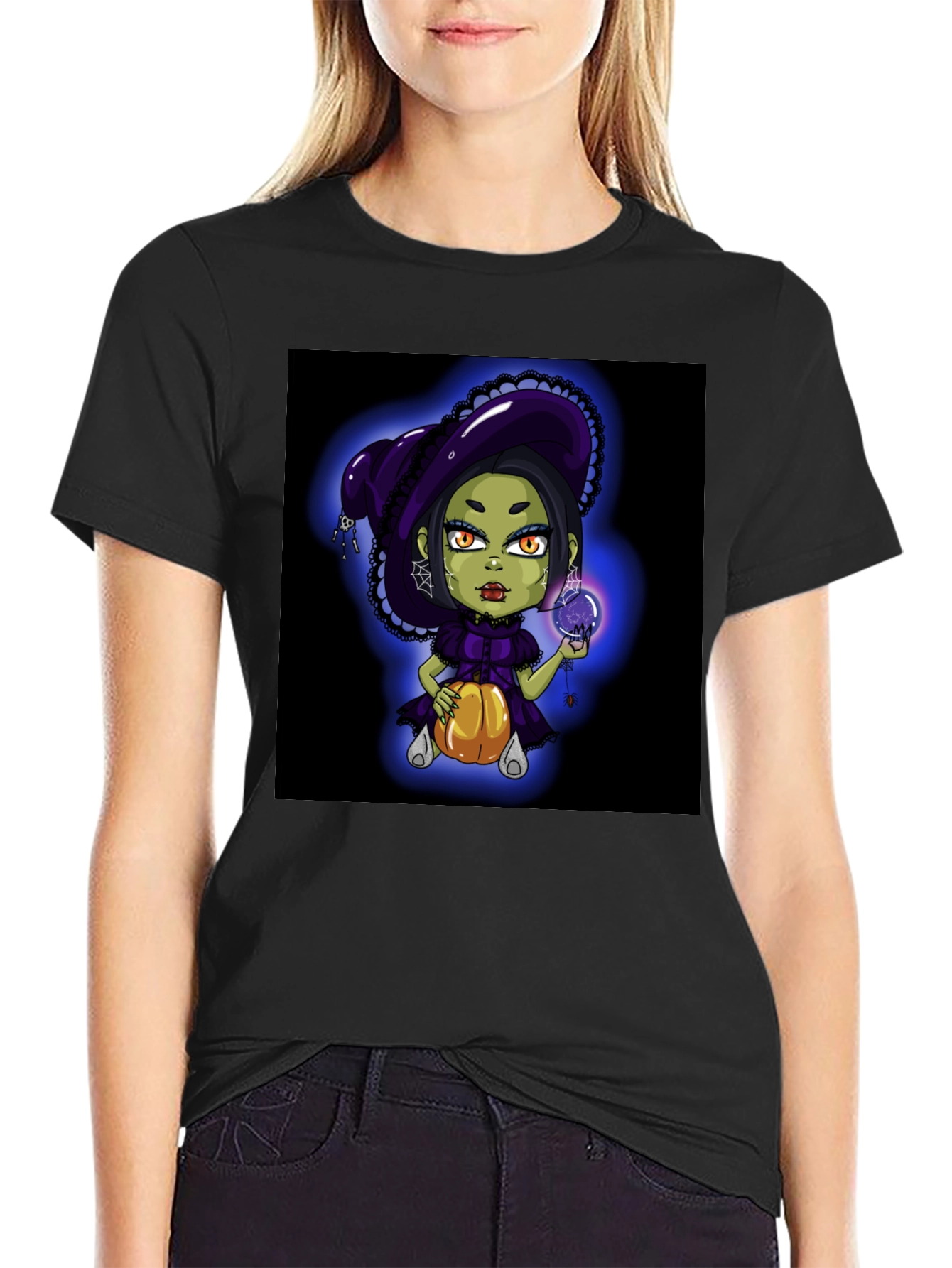 Black Witch Pumpkin Halloween T-Shirt view 2