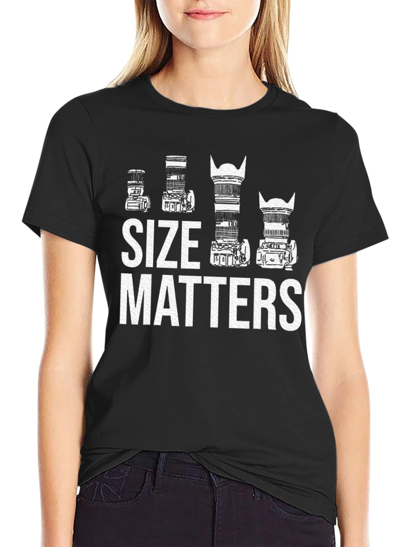 Black Size Matters Camera Lens T-Shirt Photography Gift view 2