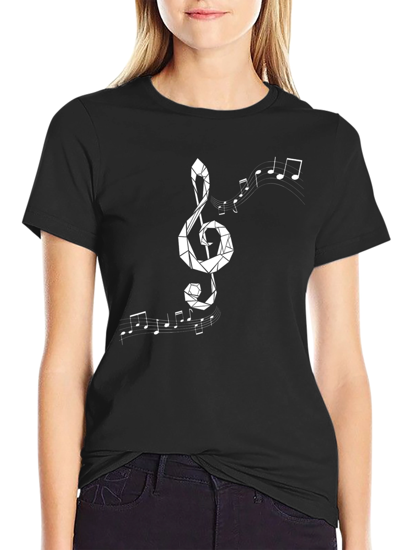 Black Geometric Music Treble Clef Graphic Tee view 2