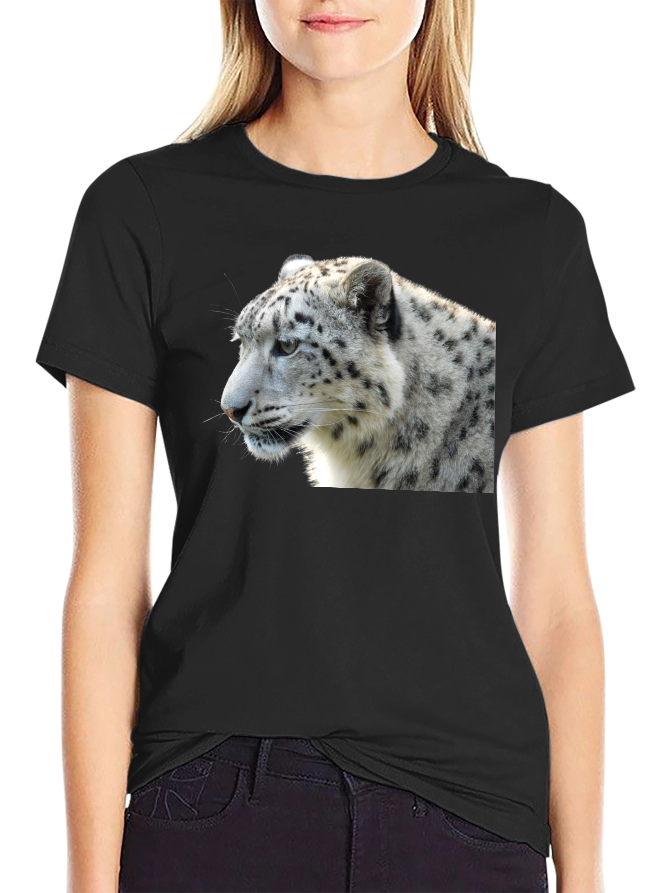 Black Snow Leopard T-Shirt - Black, Wildlife Tee view 2