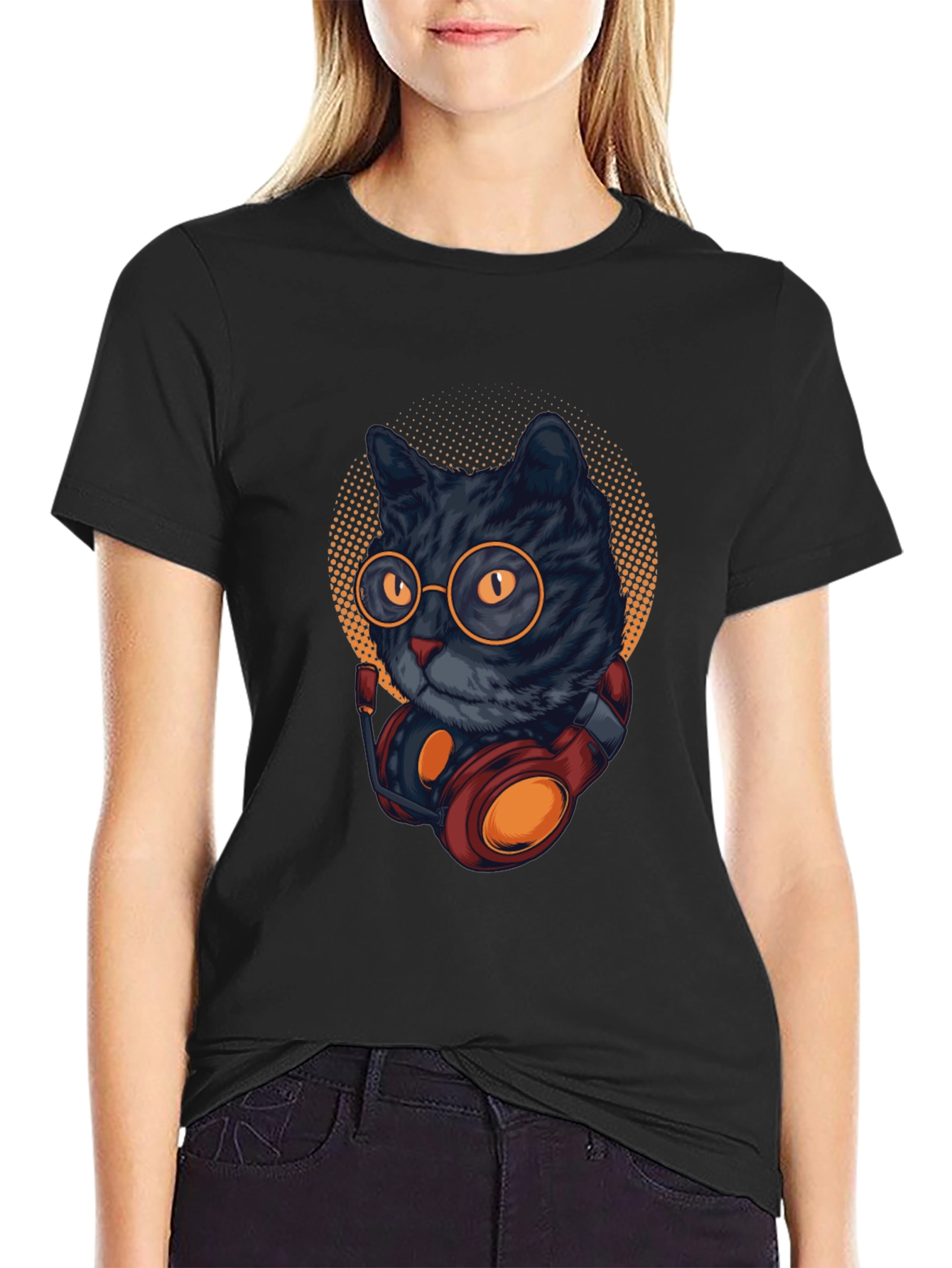 Black Cool Cat DJ T-Shirt - Black view 2