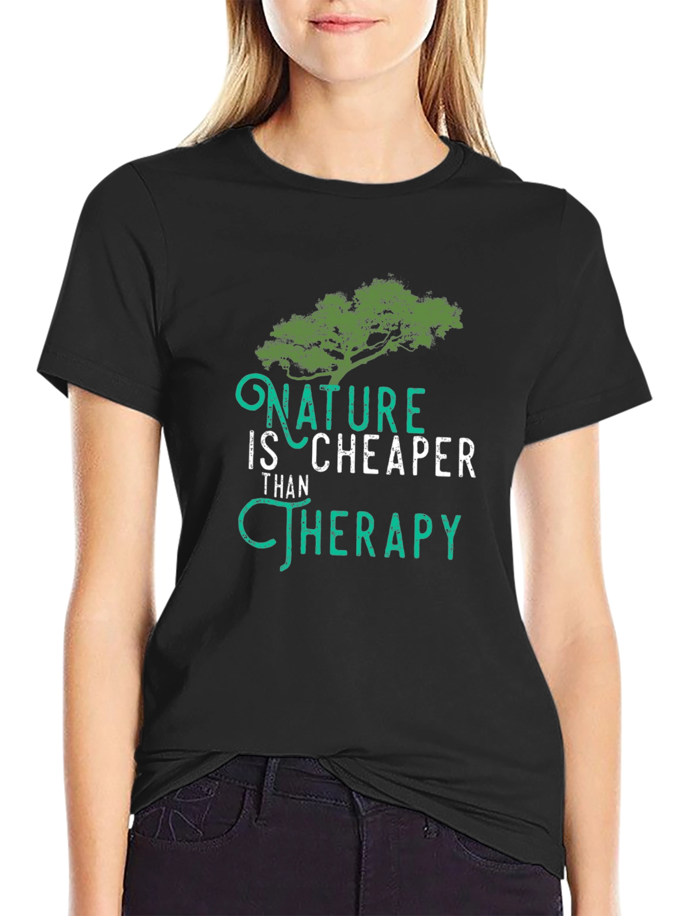 Black Nature is Cheaper Therapy Black Graphic Tee view 2