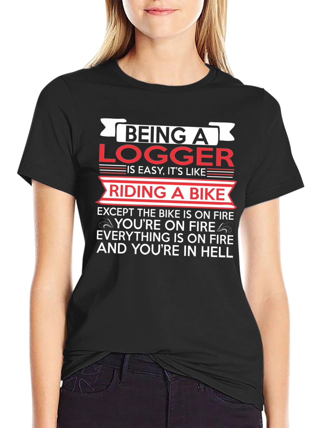 Black Logger On Fire T-Shirt: Funny Graphic Tee for Loggers view 2