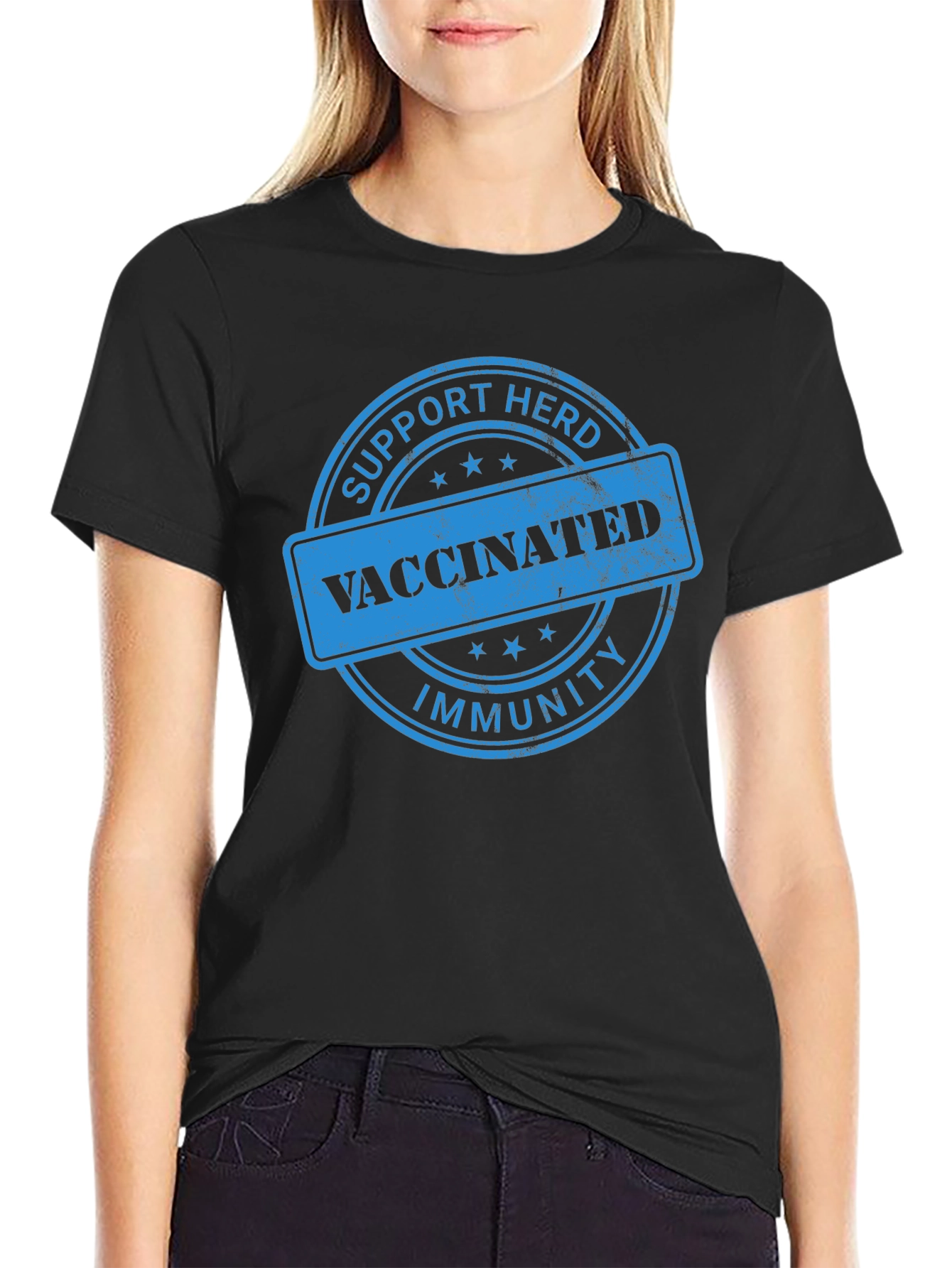 Black Support Herd Immunity Vaccinated T-Shirt view 2