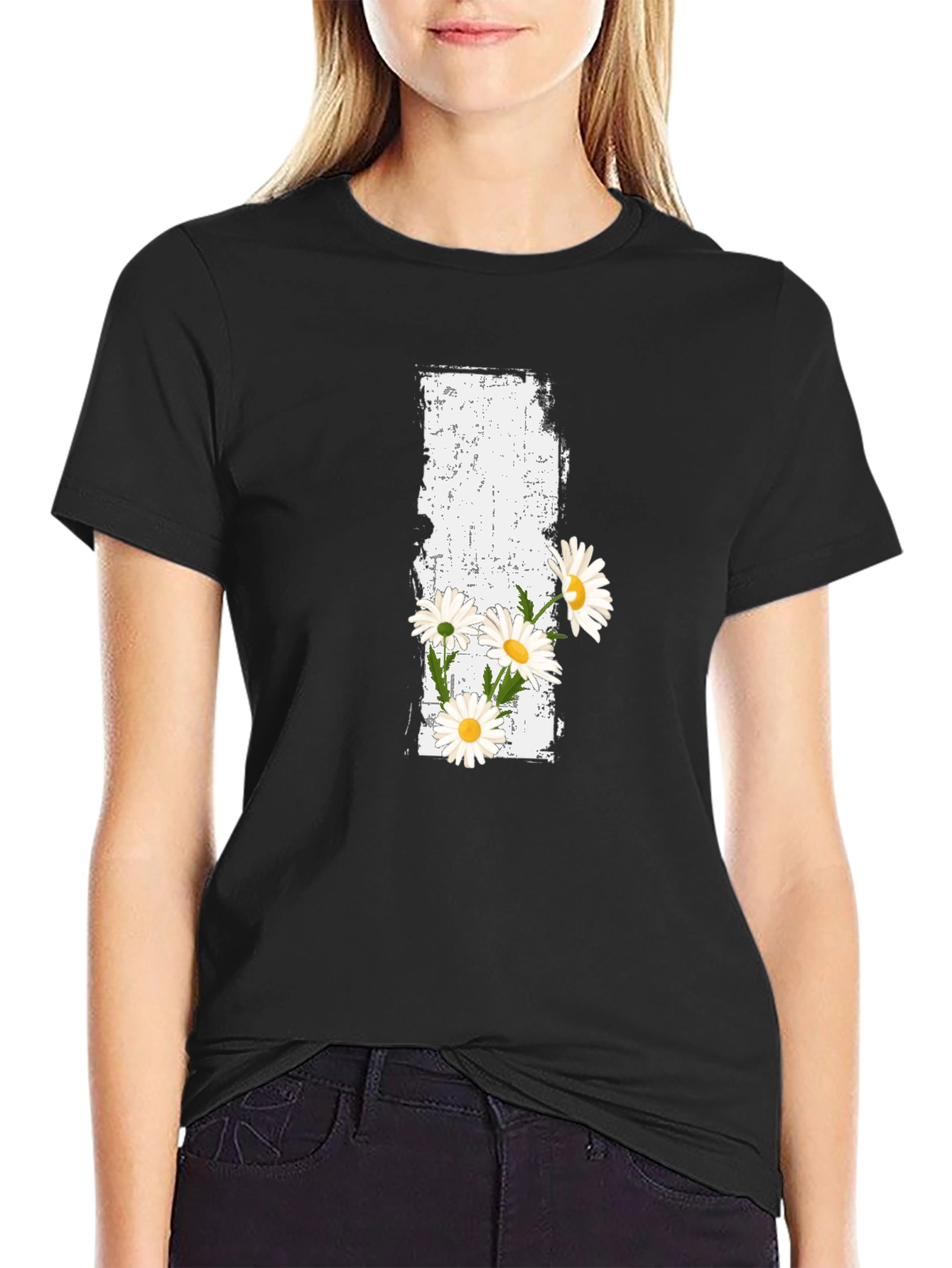 Black Daisy Grunge Graphic Black T-Shirt view 2