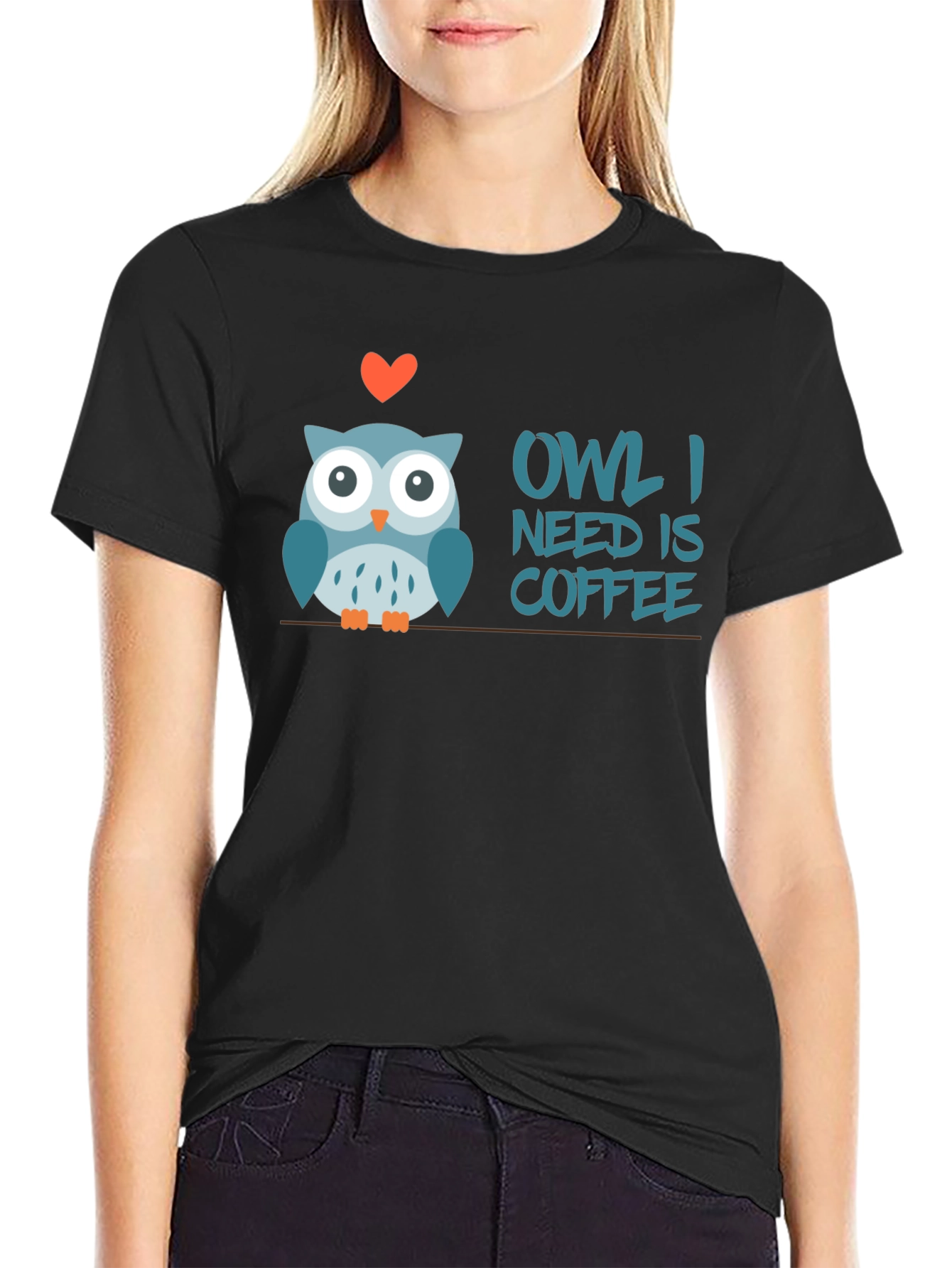 Black Owl I Need is Coffee T-Shirt view 2