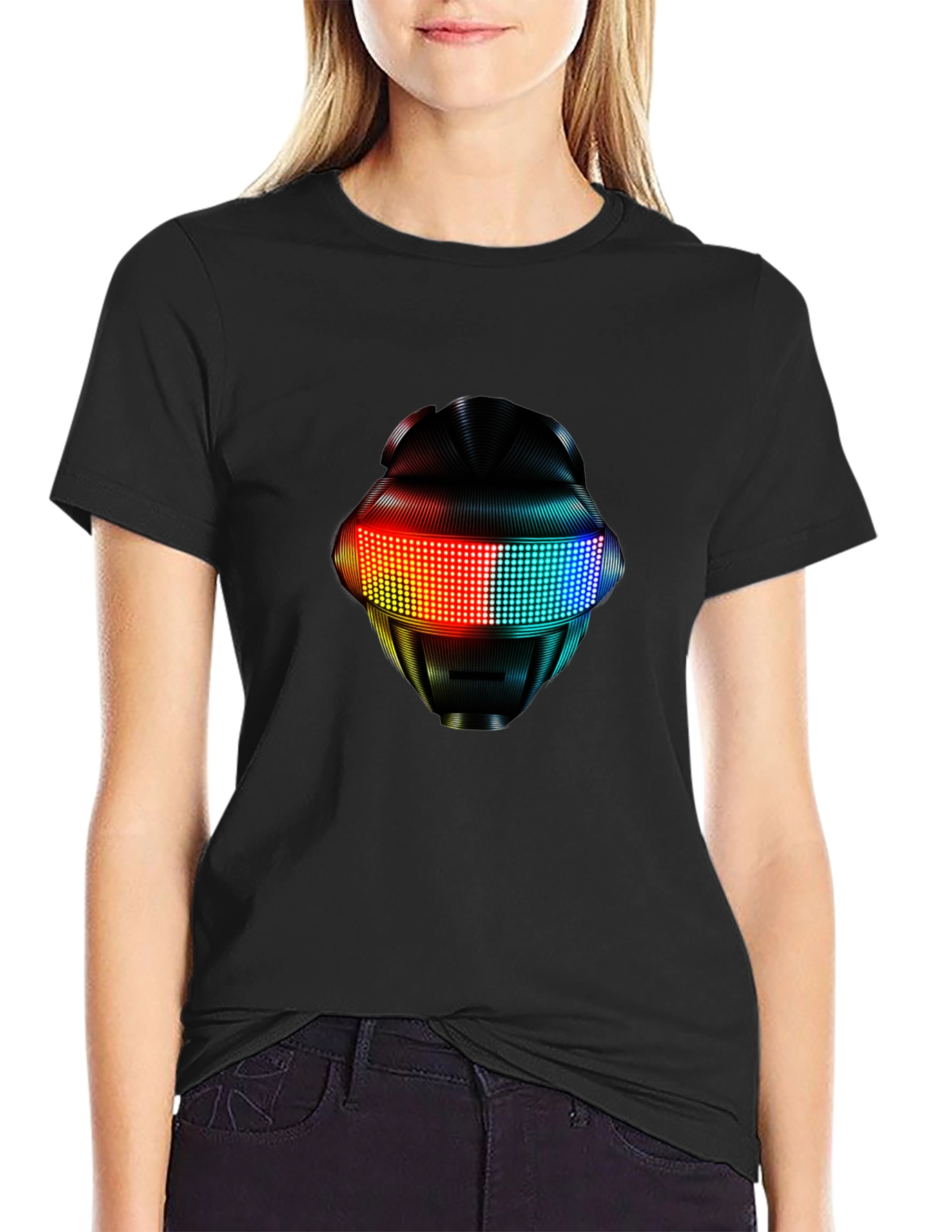 Black LED Robot Head Graphic Black T-Shirt view 2