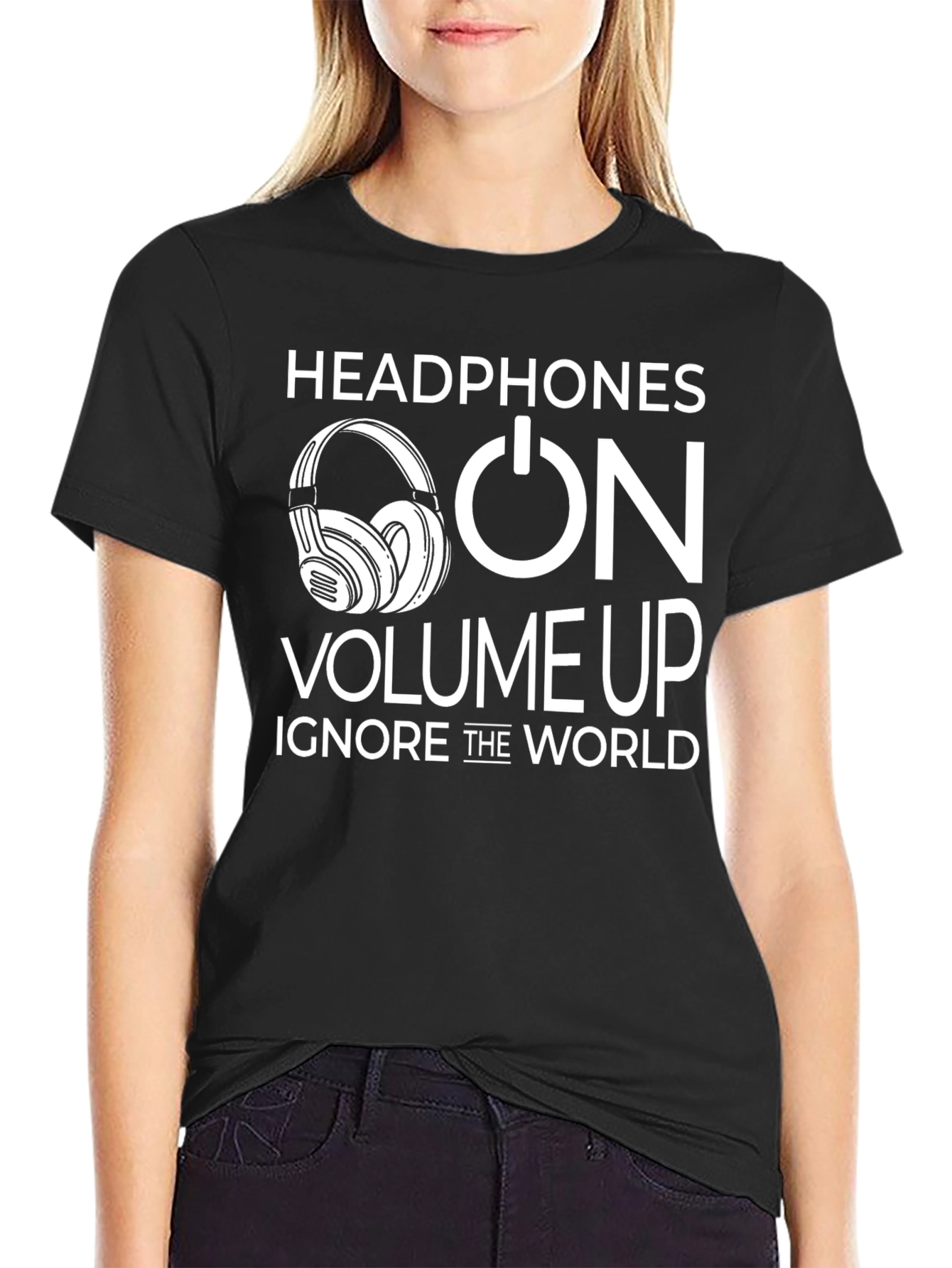 Black Headphones On Volume Up T-Shirt view 2