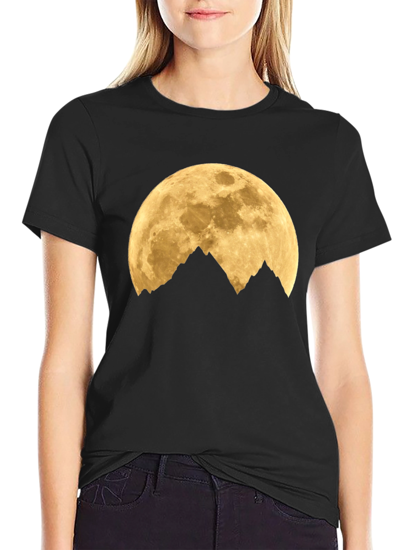 Black Moon Over Mountains Graphic Tee - Black Cotton Blend view 2