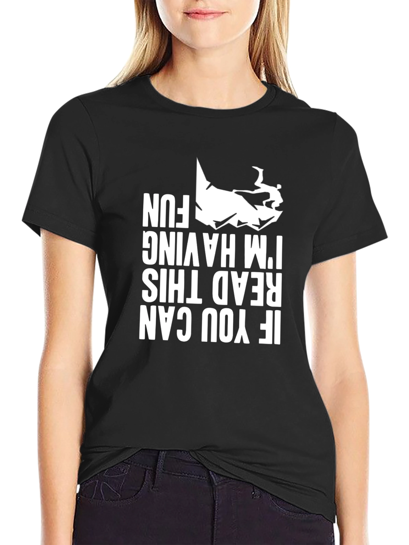 Black Funny Upside Down Tee - Read This I'm Having Fun Shirt view 2