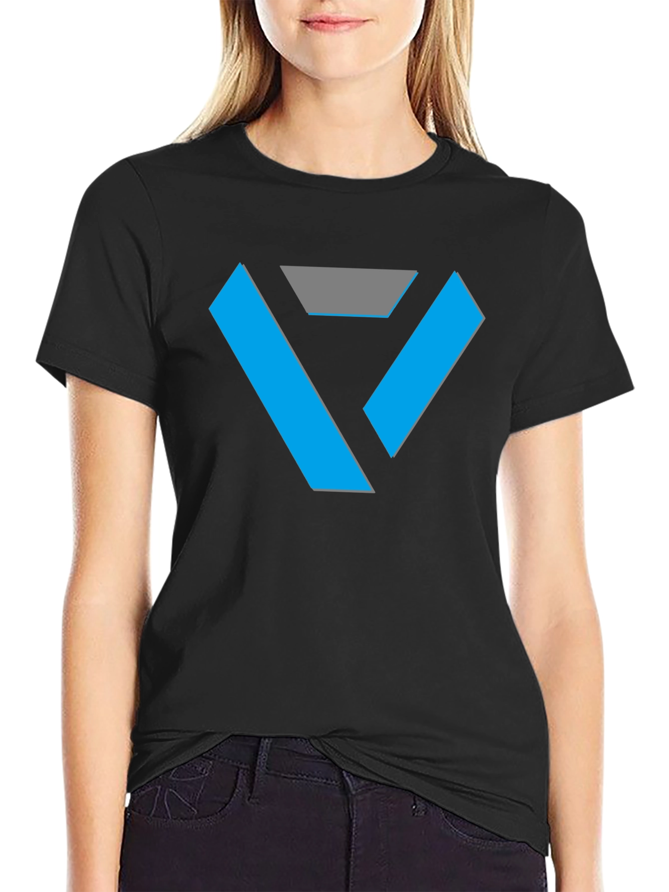 Black Geometric V Logo Black T-Shirt view 2