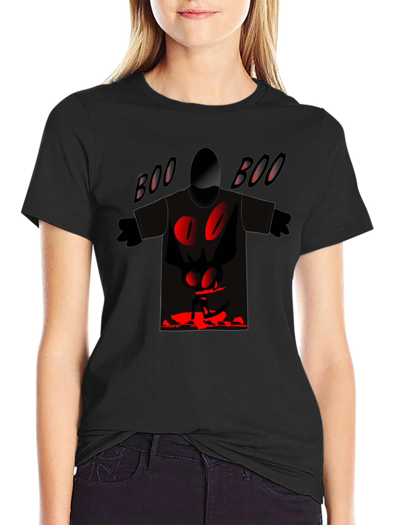 Black Spooky "Boo" Graphic Tee - Black Cotton Blend view 2