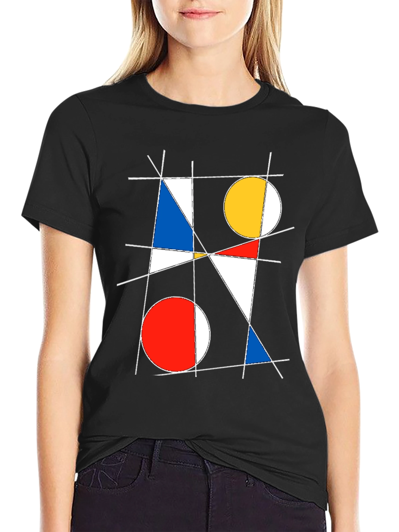 Black Geometric Abstract Art Graphic T-Shirt view 2