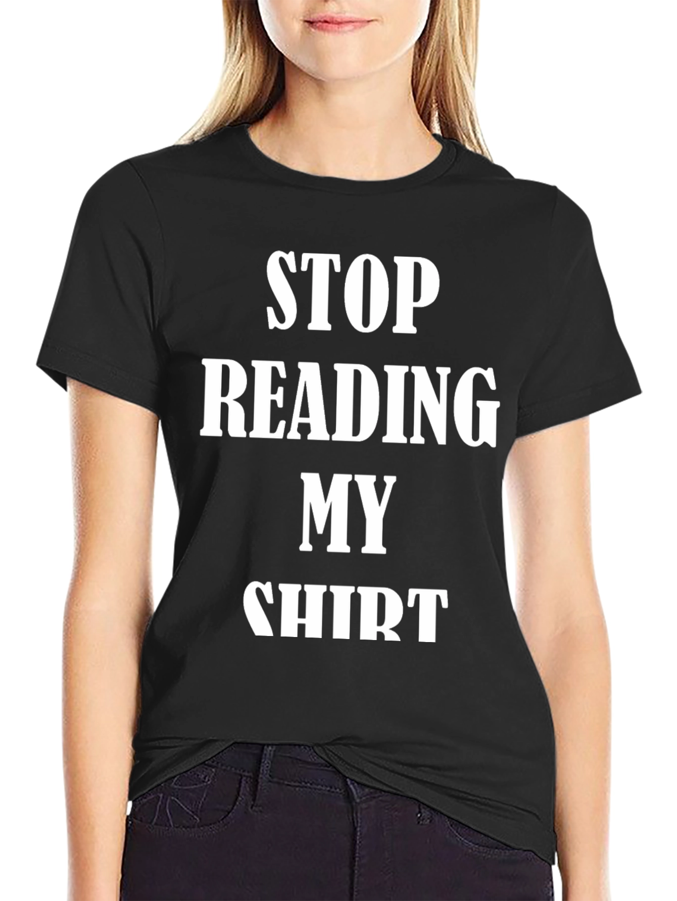 Black Funny Stop Reading My Shirt Graphic Tee view 2
