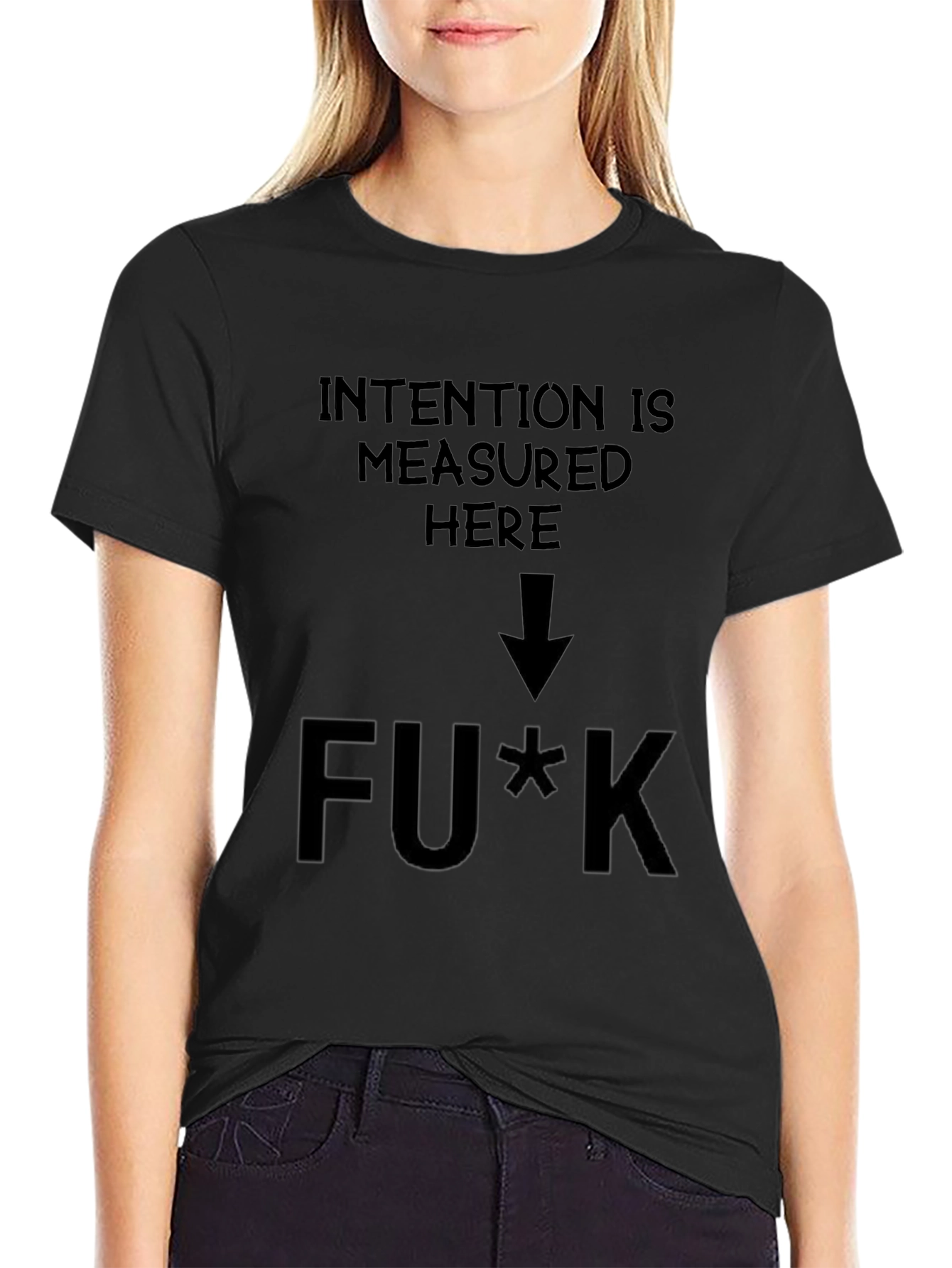Black Intention Measured Here Graphic T-Shirt view 2
