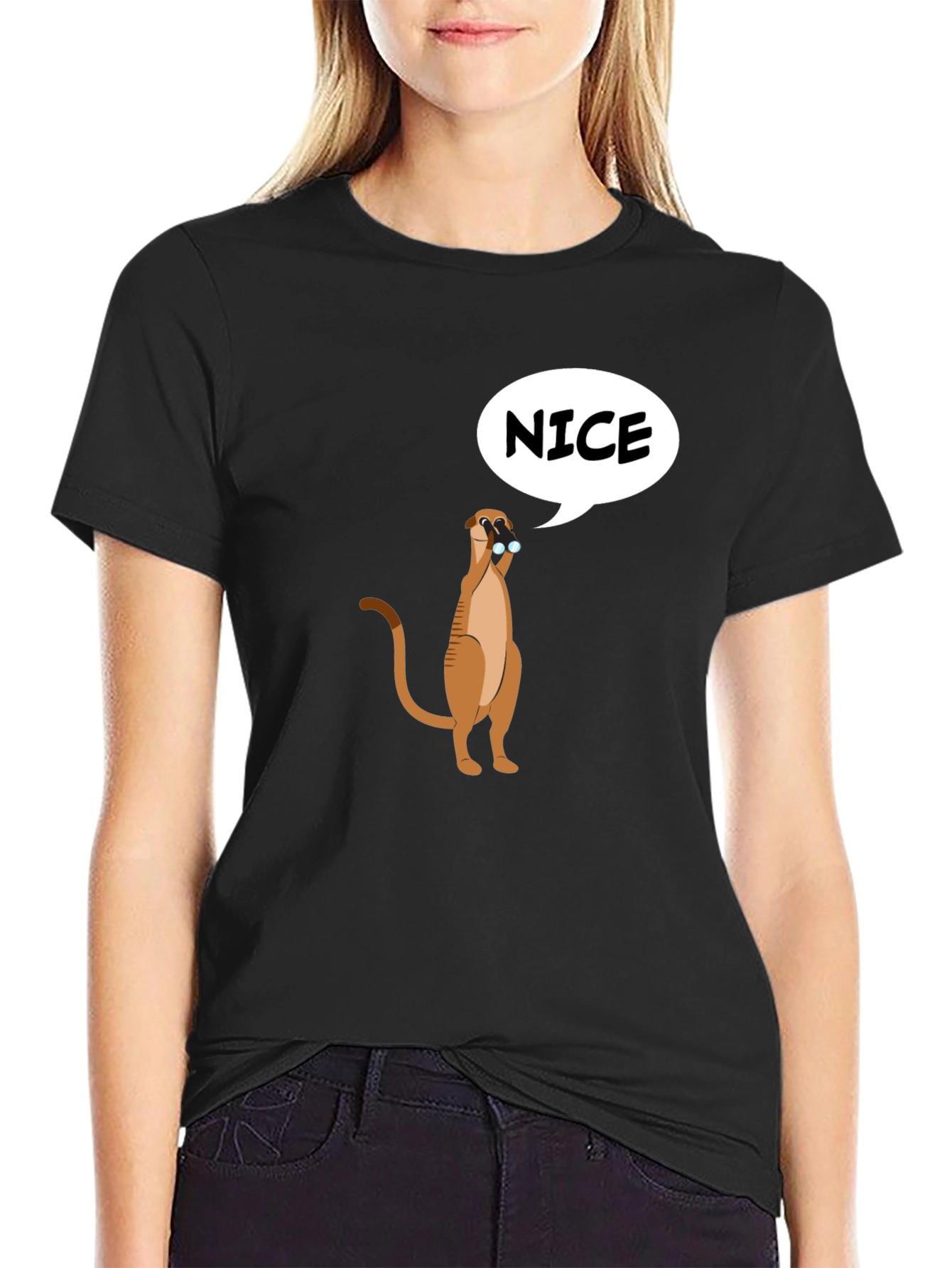 Black Funny Meerkat Nice T-Shirt - Unisex view 2