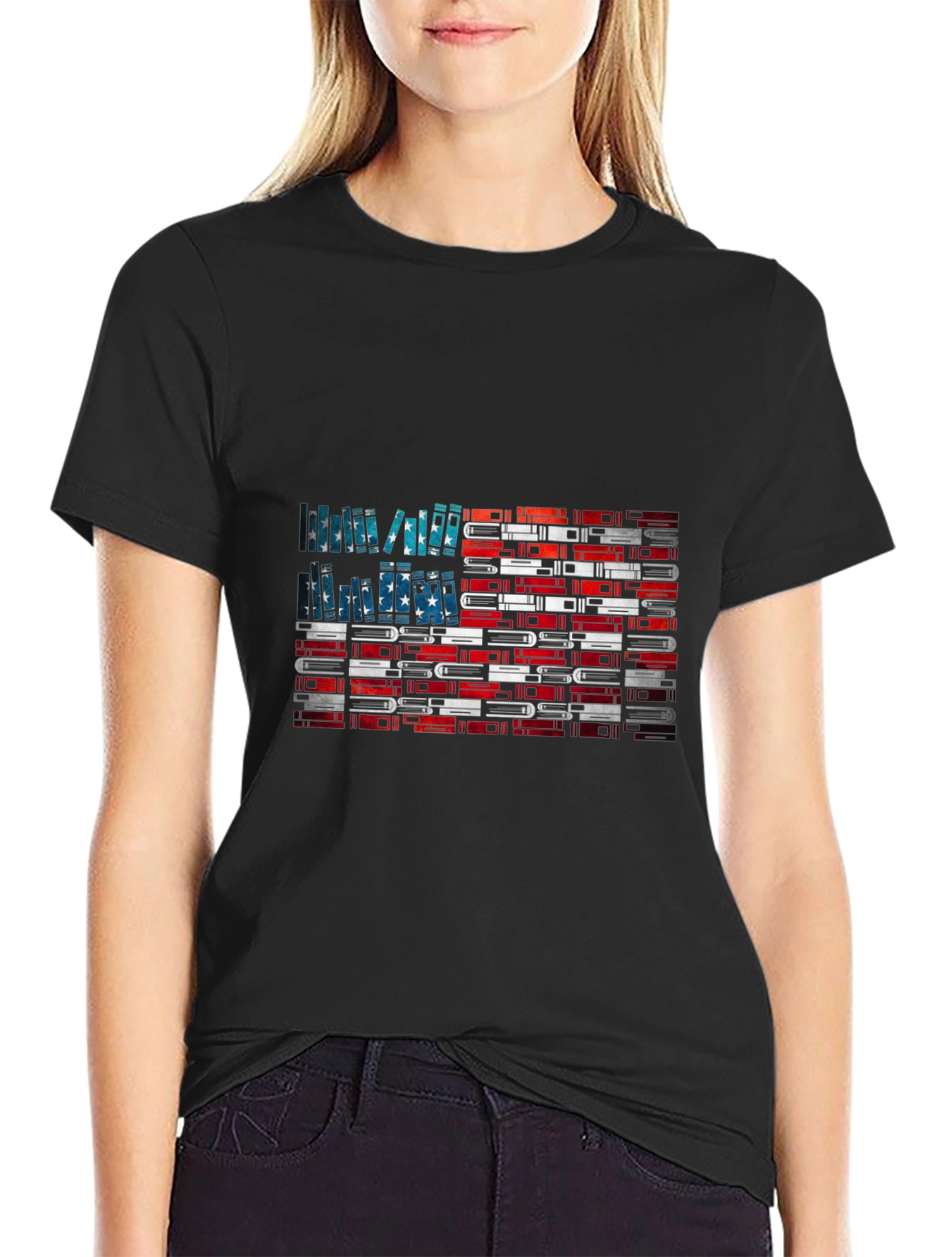 Black American Flag Books T-Shirt view 2