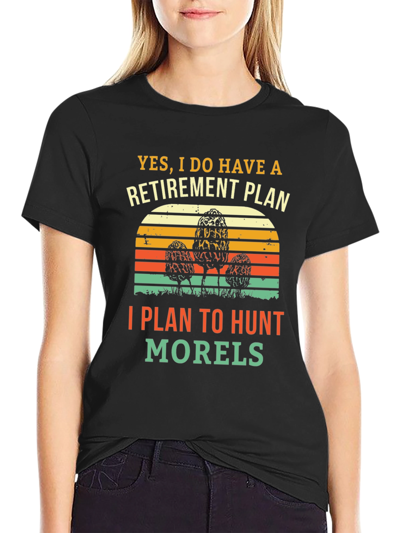 Black Retirement Morel Mushroom Hunting T-Shirt view 2