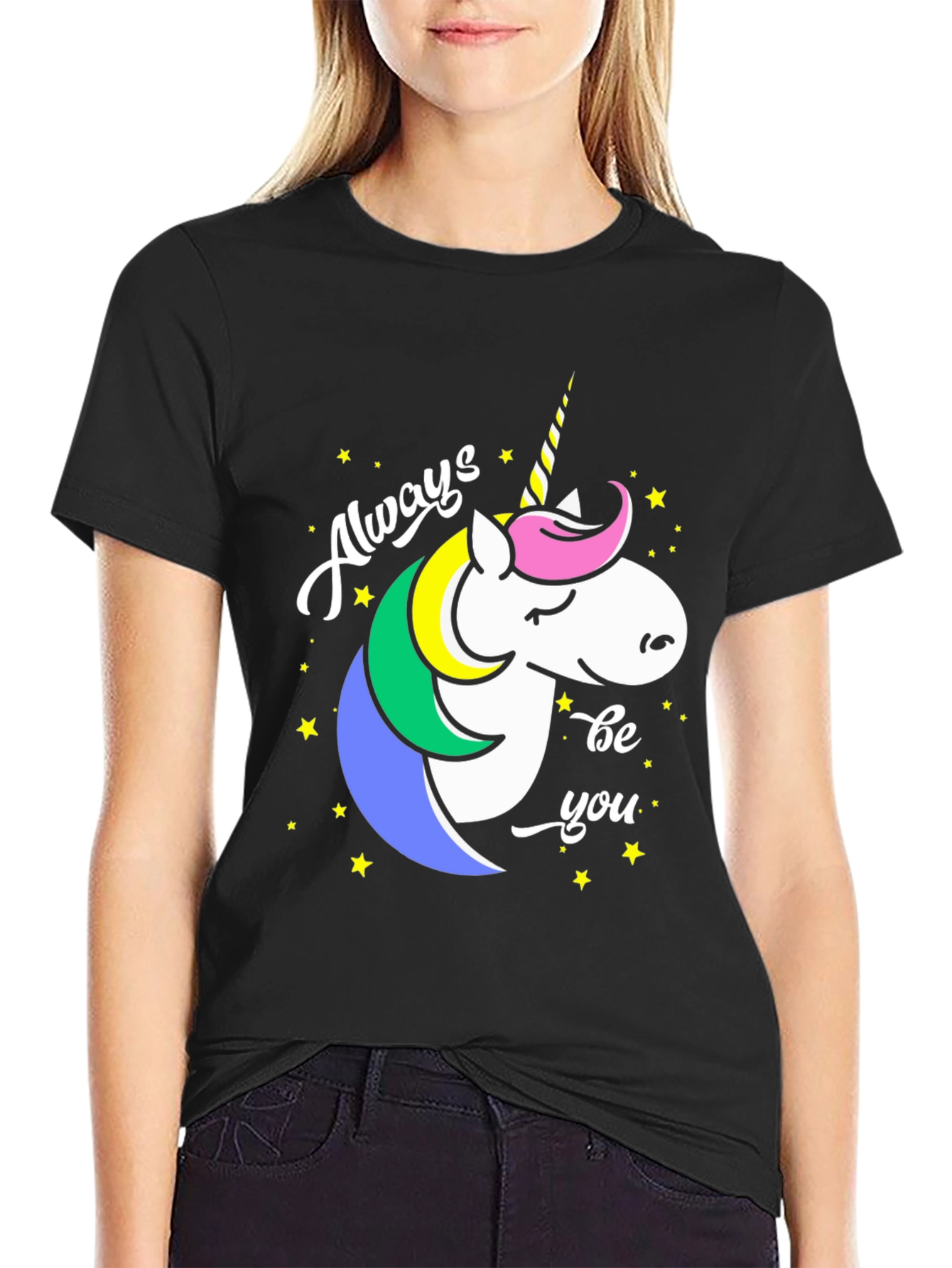 Black Always Be You Unicorn Graphic Tee - Black view 2