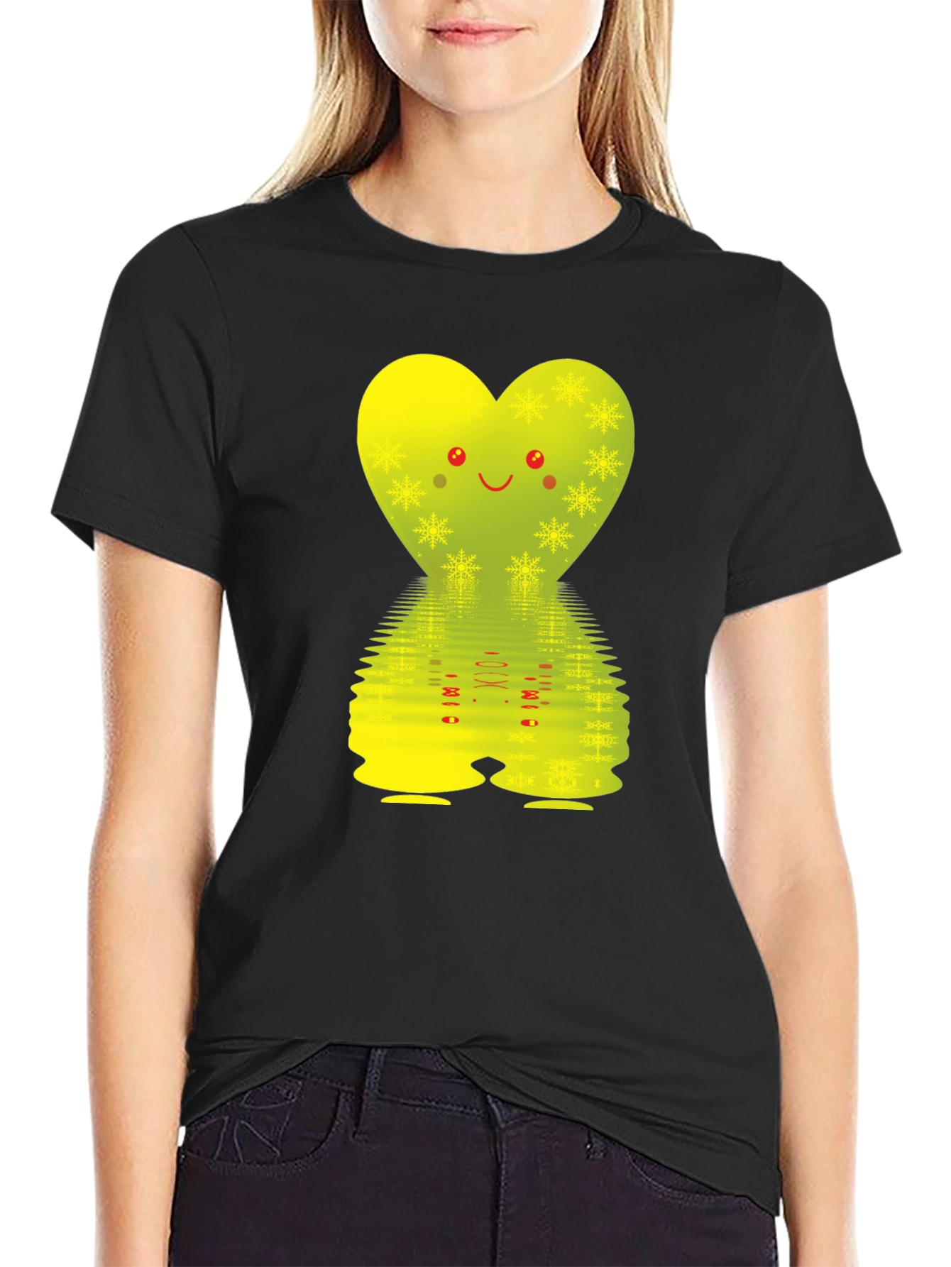 Black Cute Heart Graphic T-Shirt - Black view 2