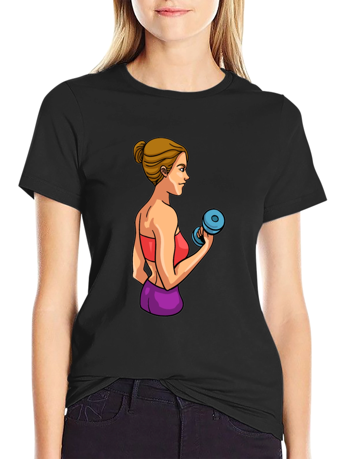 Black Workout Woman Graphic T-Shirt view 2