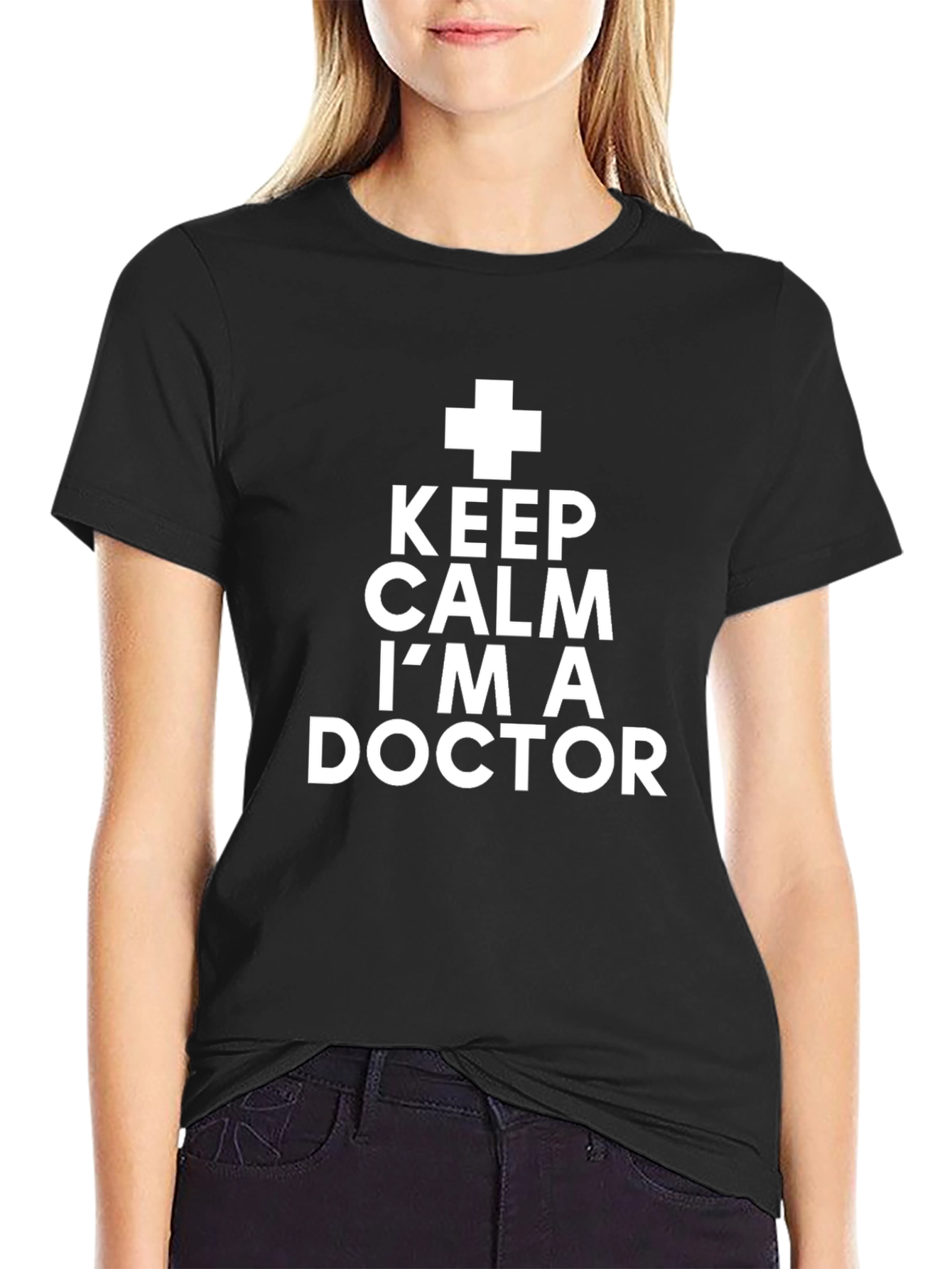 Black Keep Calm I'm A Doctor T-Shirt Black view 2