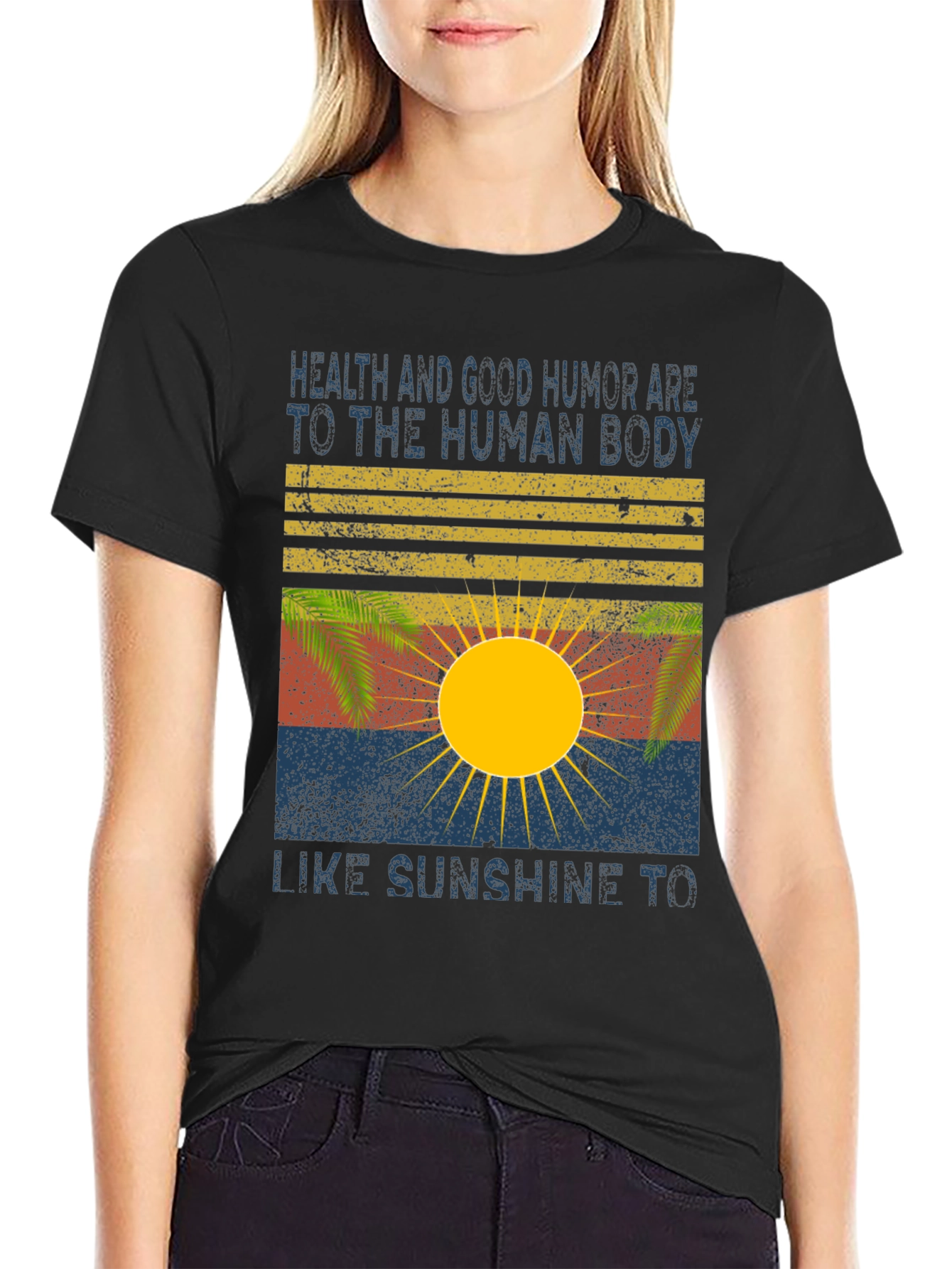 Black Health & Humor Sun Graphic Tee - Black view 2