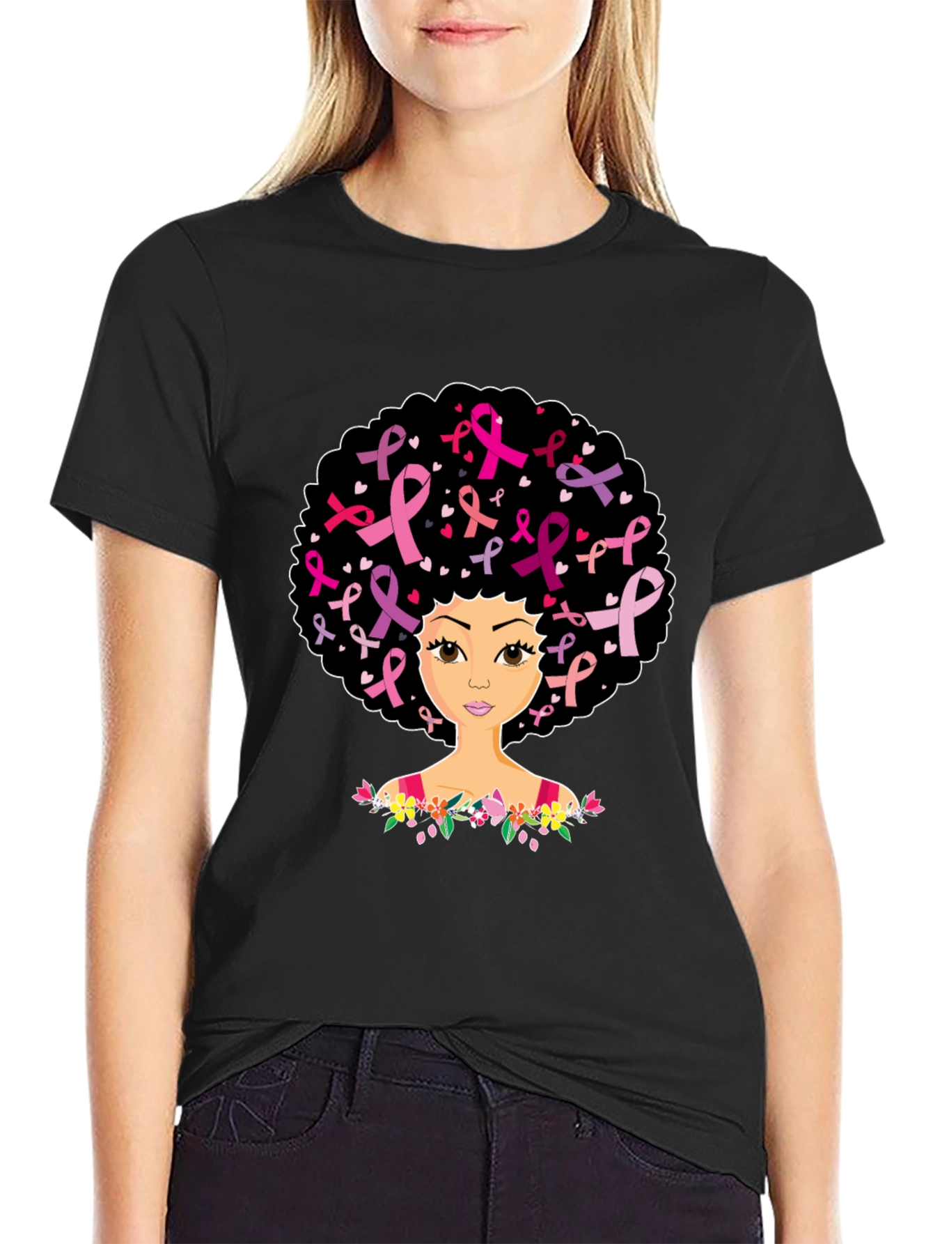 Breast Cancer Awareness Afro Woman T-Shirt - 2