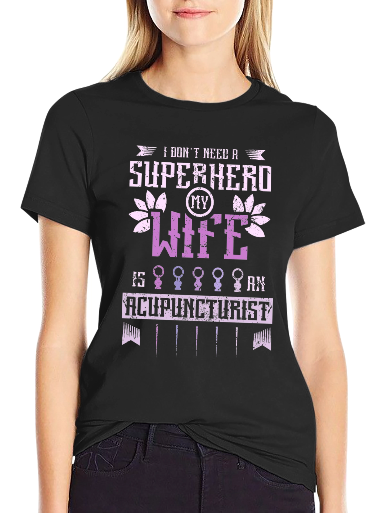 Black Acupuncturist Wife Super Hero Graphic Tee view 2