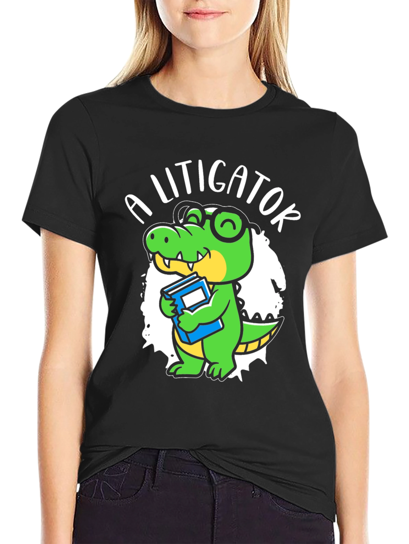 Black A Litigator Alligator T-Shirt - Lawyer Crocodile Tee view 2
