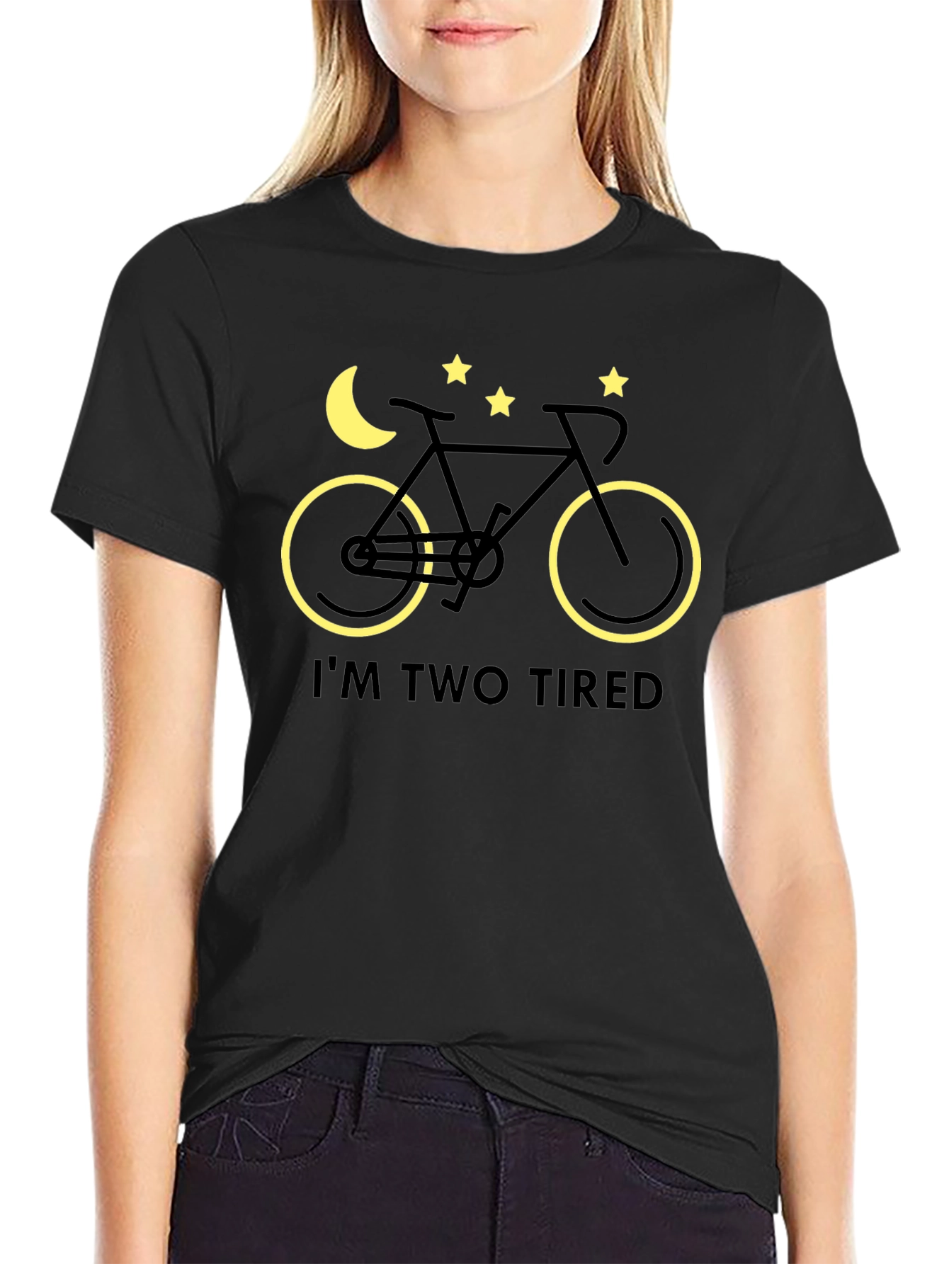 Black I'm Two Tired Bike T-Shirt - Night Ride Funny Tee view 2