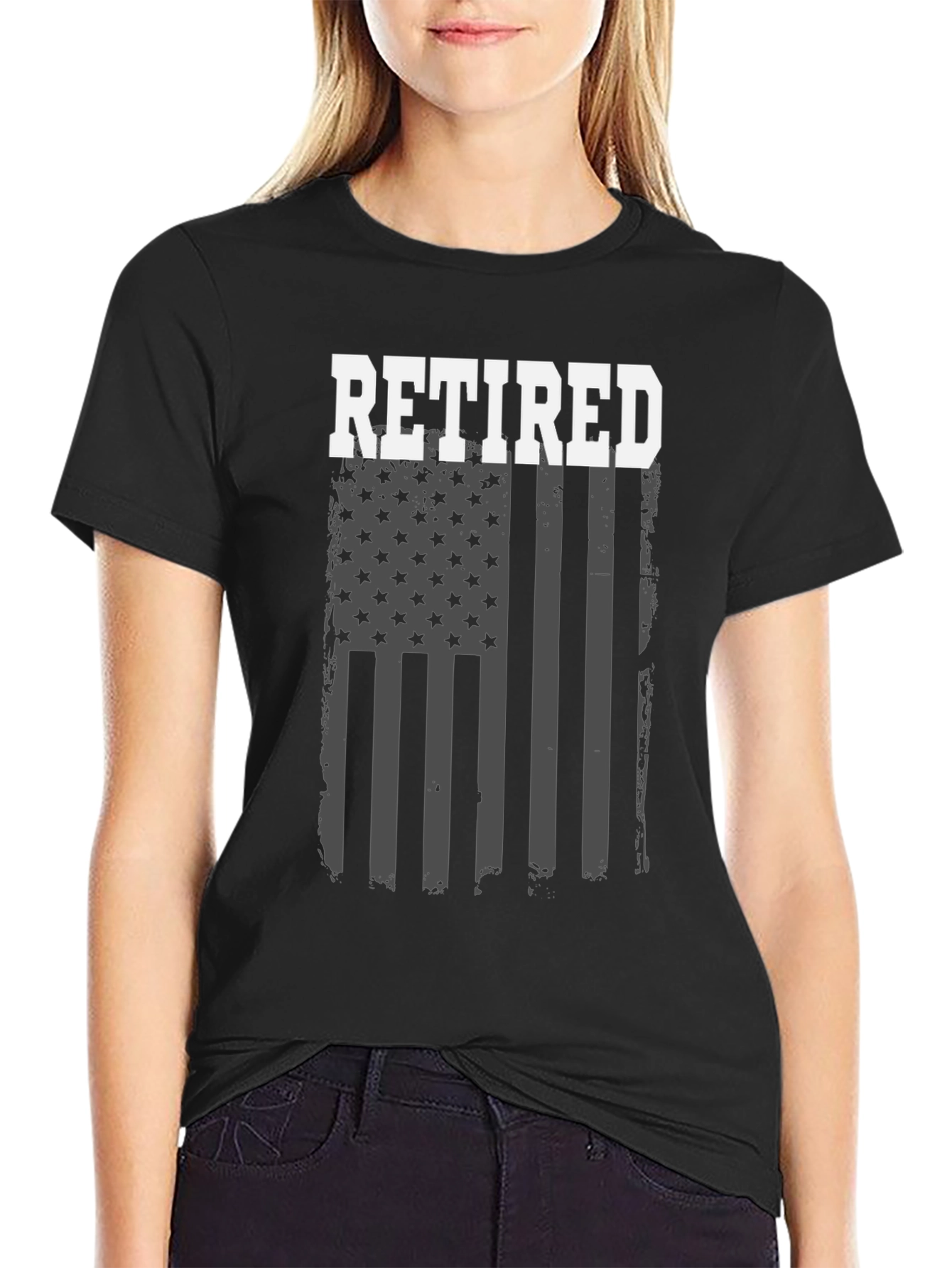 Black Retired American Flag Graphic T-Shirt view 2