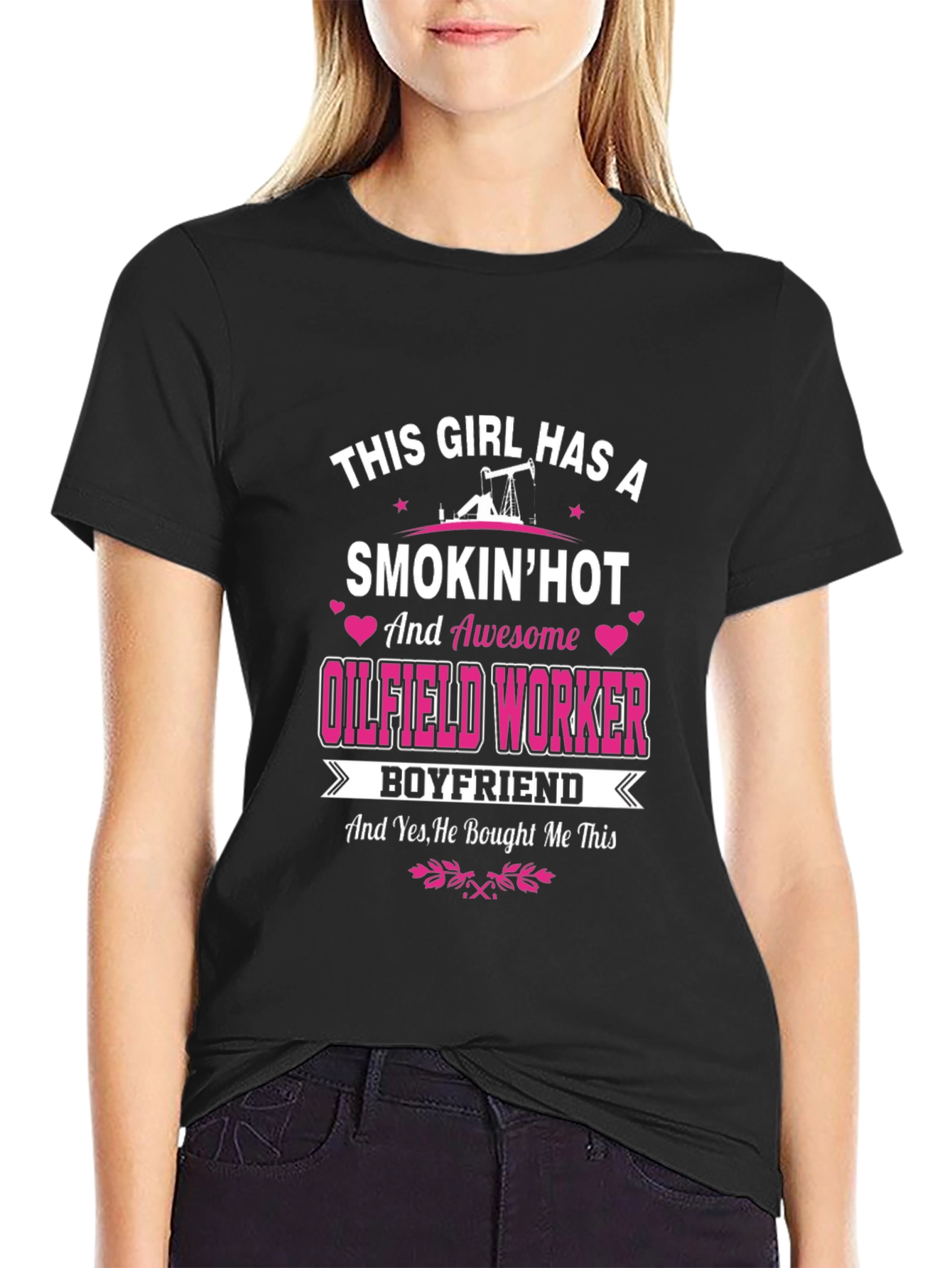 Black Smokin' Hot Oilfield Worker Boyfriend T-Shirt view 2