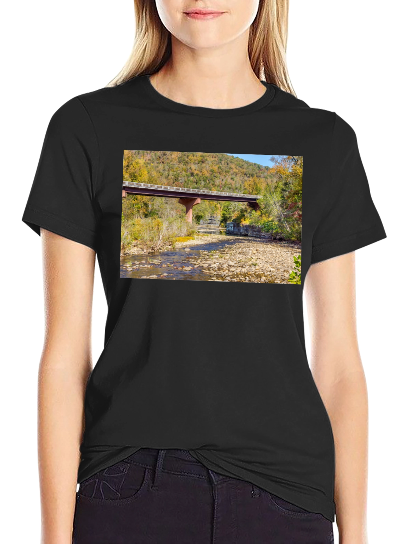 Black Nature Bridge Graphic Tee - Black Cotton Blend view 2