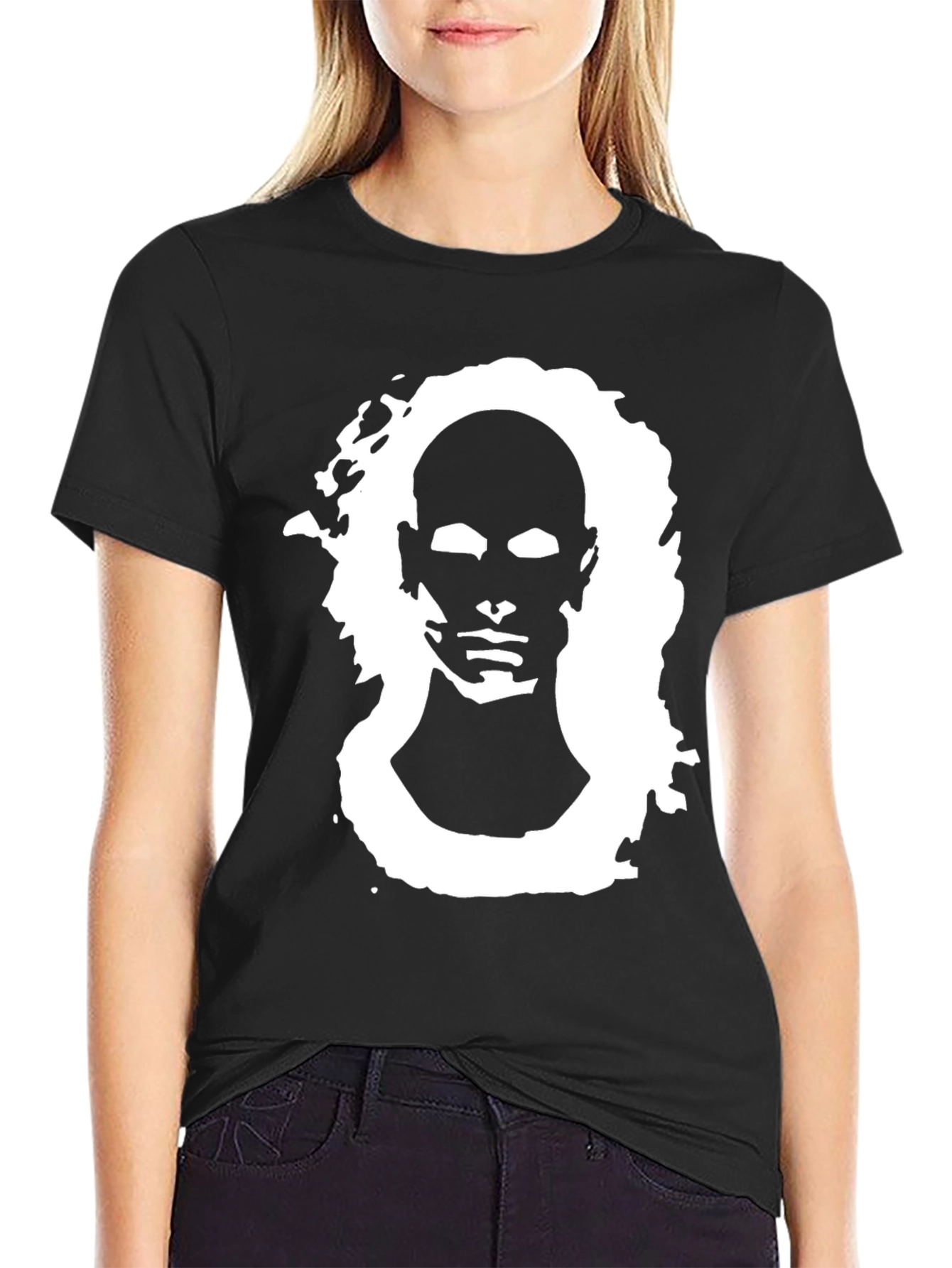 Black Abstract Portrait Graphic Black Tee view 2