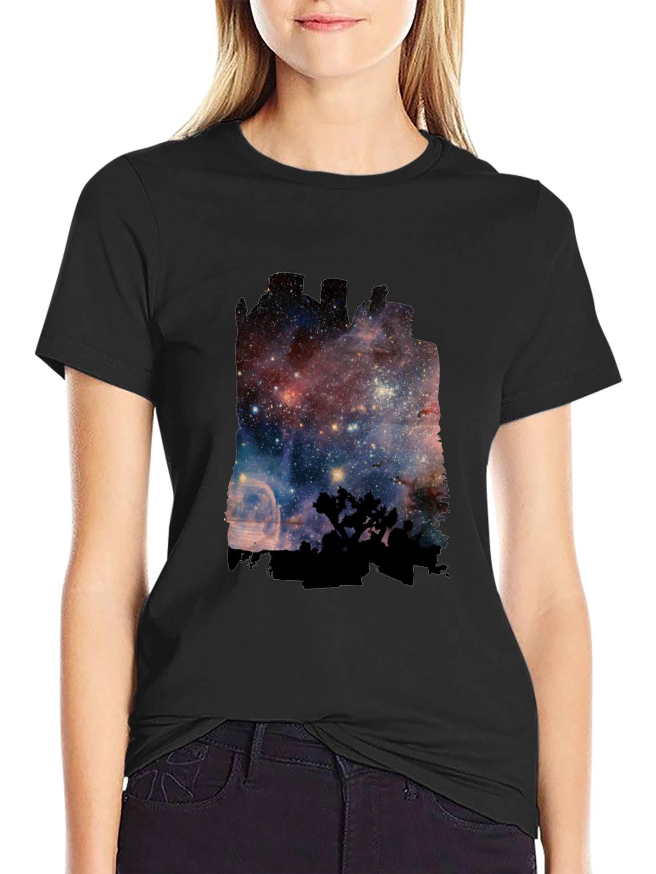 Black Nebula Silhouette T-Shirt - Cosmic Design view 2