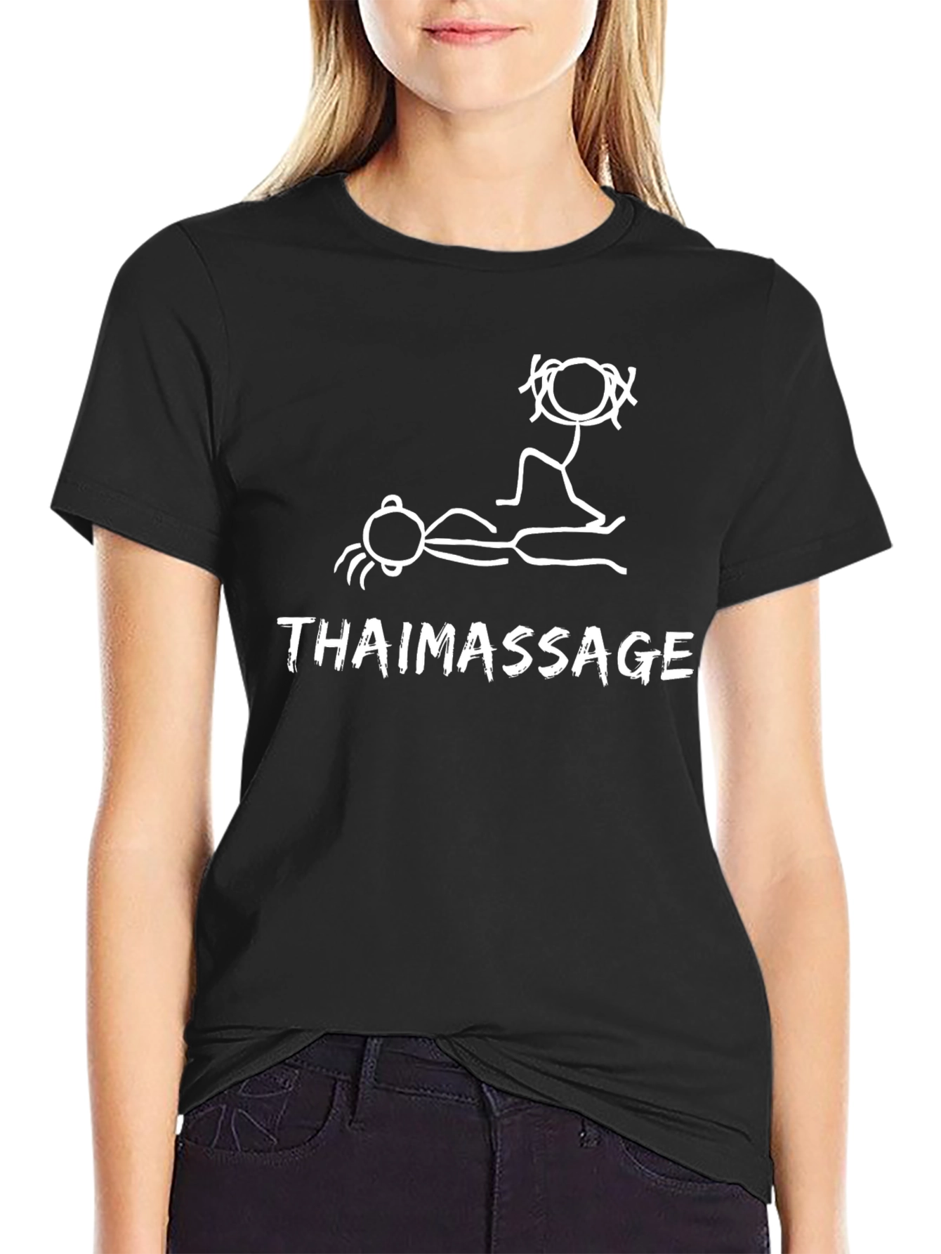 Black Thai Massage Graphic Tee - Funny Stick Figure Design view 2