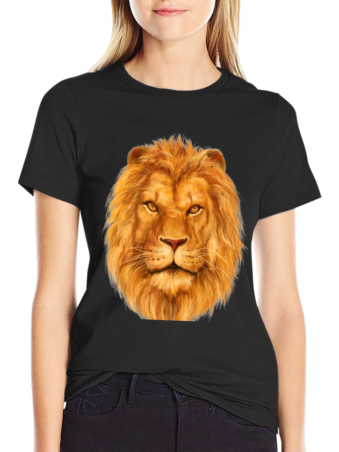Black Lion Graphic Print Black T-Shirt view 2