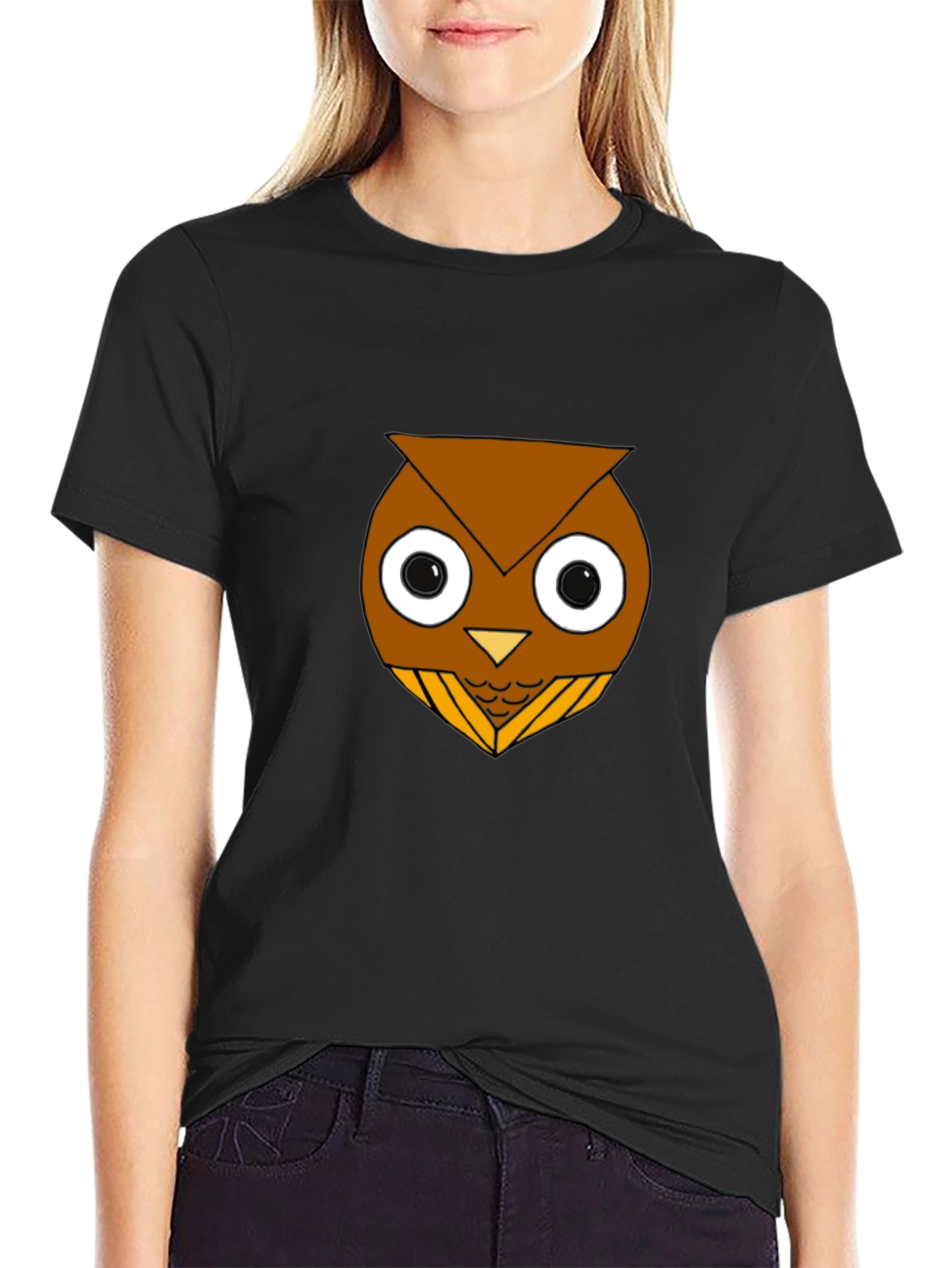 Black Funny Owl Graphic T-Shirt - Black Cotton Blend view 2