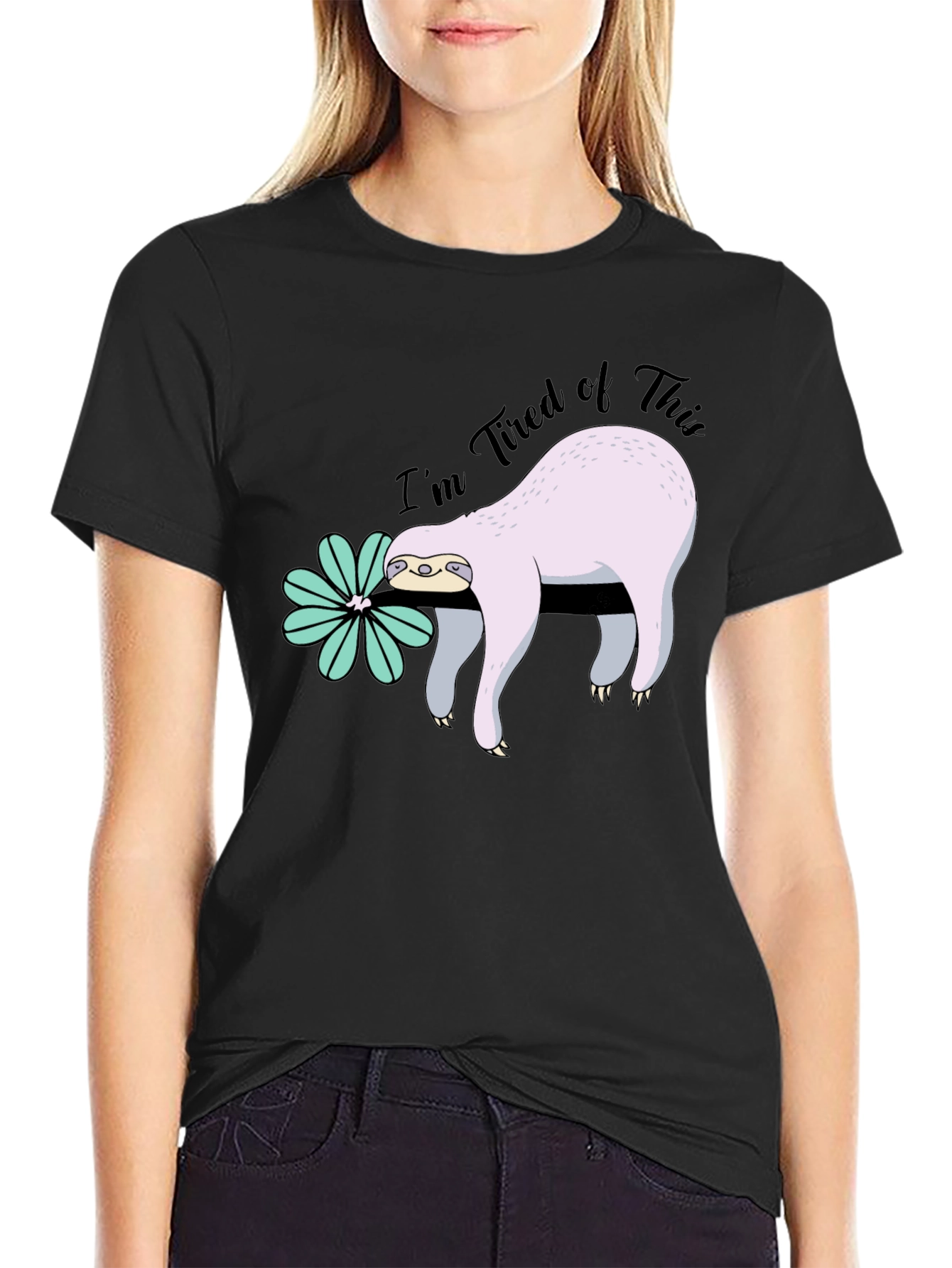 Black I'm Tired of This Sloth T-Shirt view 2