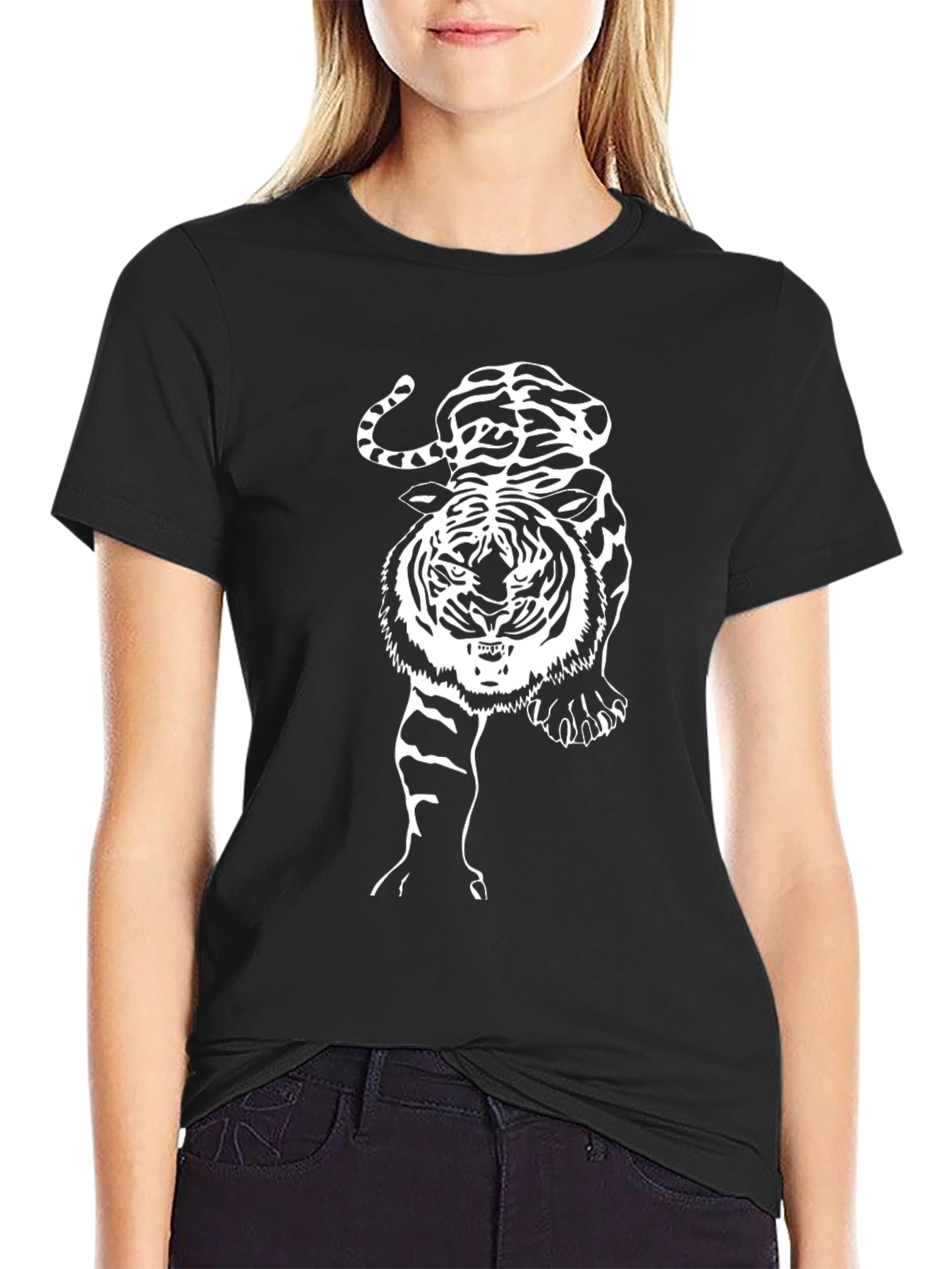 Black Tiger Graphic Print Men's Black T-Shirt view 2