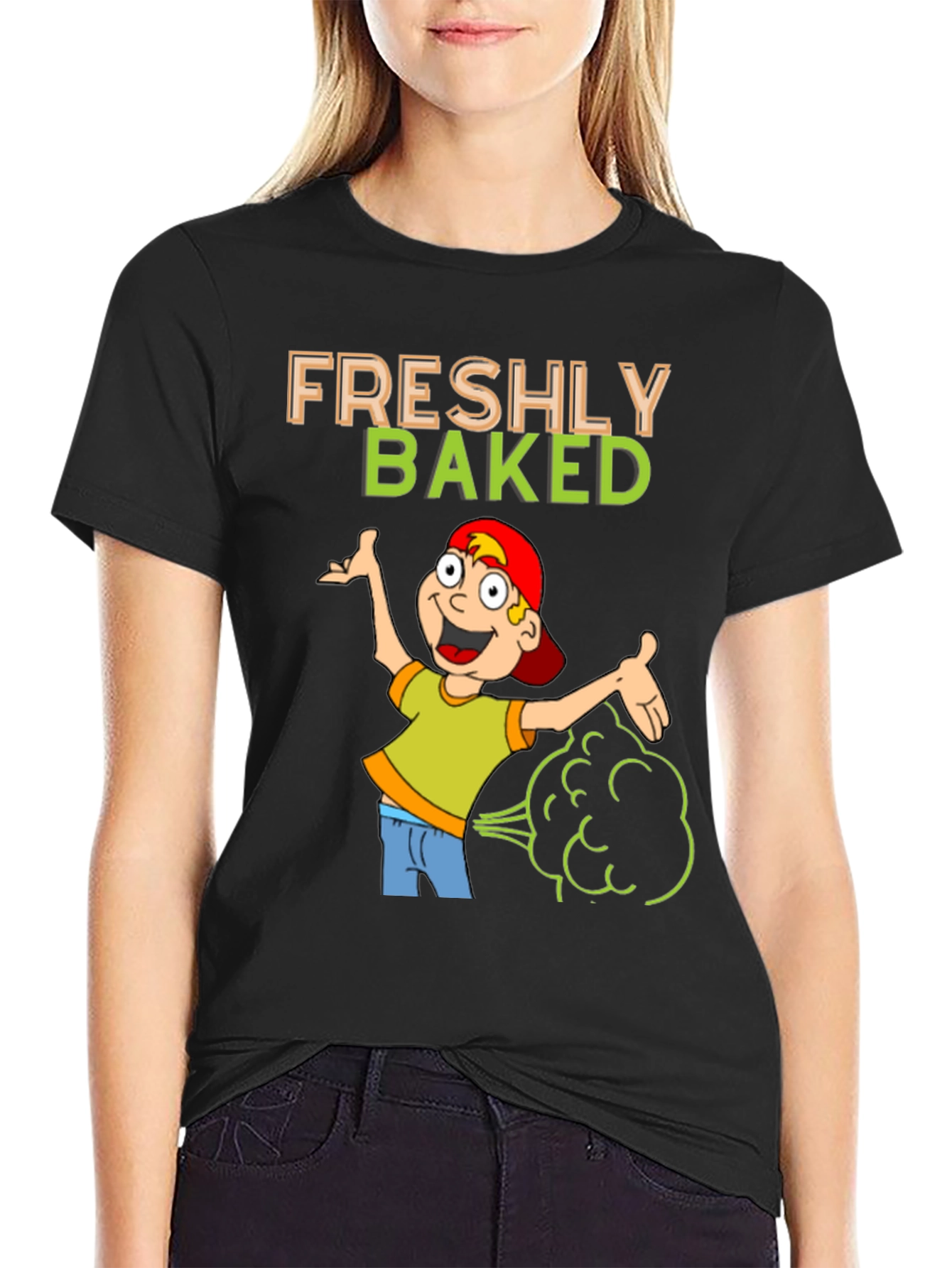 Black Freshly Baked Graphic T-Shirt Funny Cartoon view 2