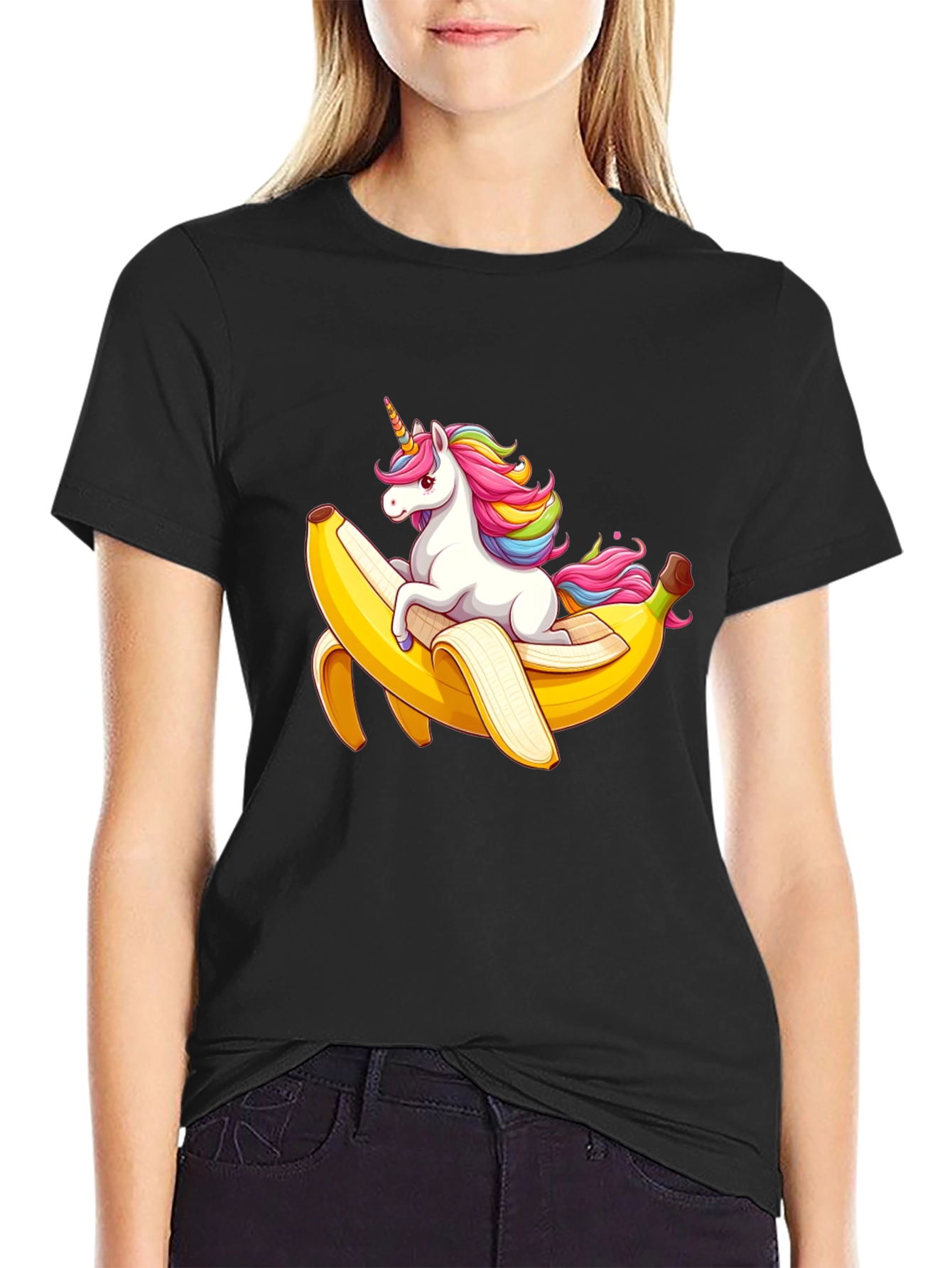 Black Unicorn Banana T-Shirt - Fun Graphic Tee view 2